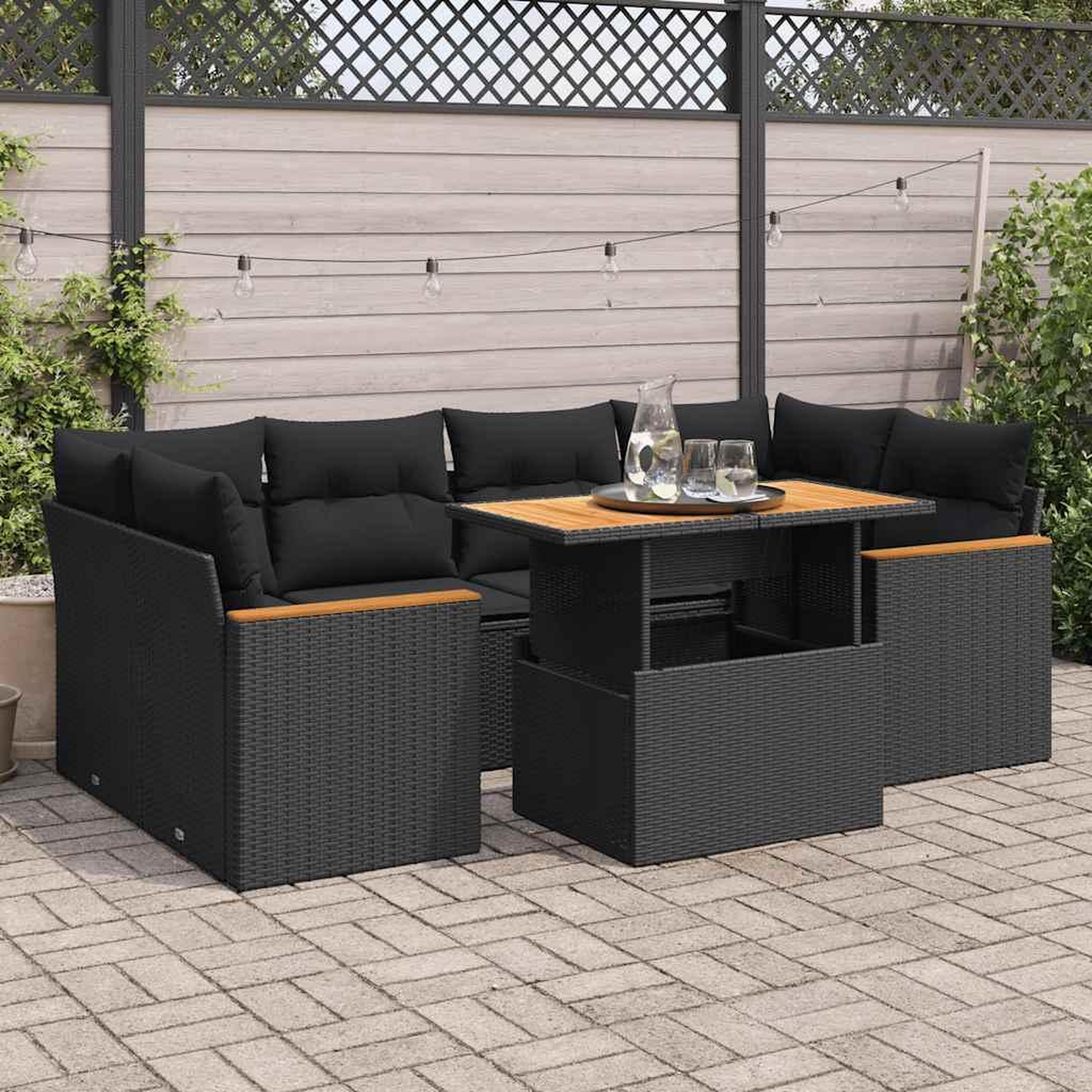 VIDAXL Salon de jardin 6 pcs avec coussins noir resine tressee acacia