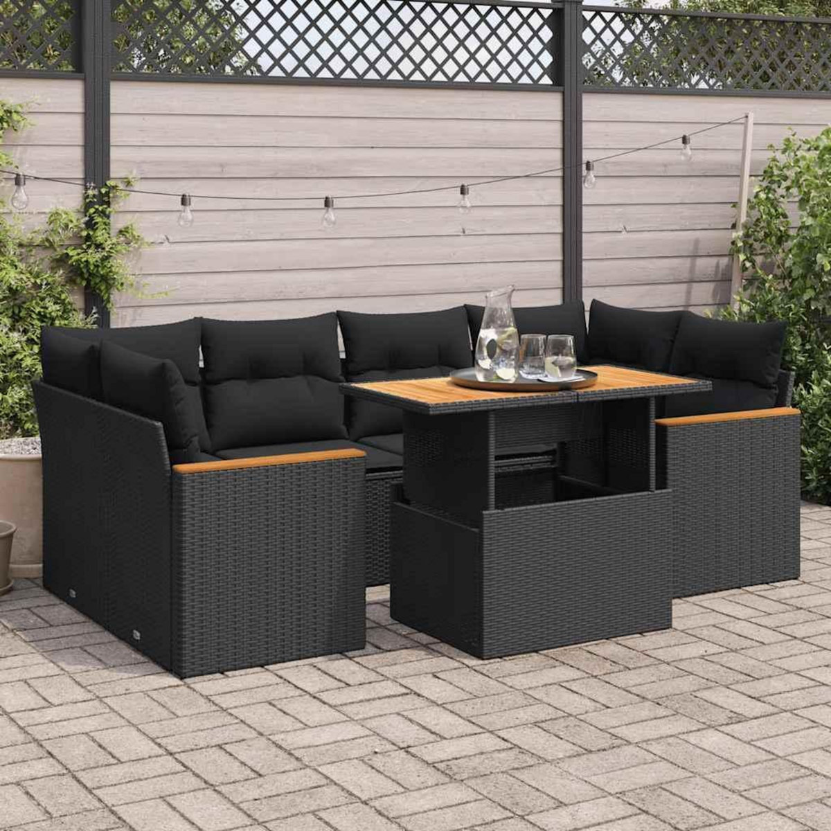 VIDAXL Salon de jardin 6 pcs avec coussins noir resine tressee acacia