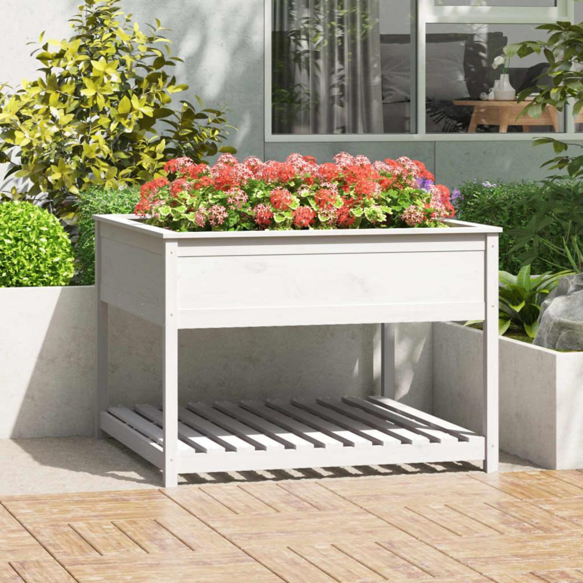 VIDAXL Jardiniere et etagere Blanc 111,5x111,5x81cm Bois massif de pin