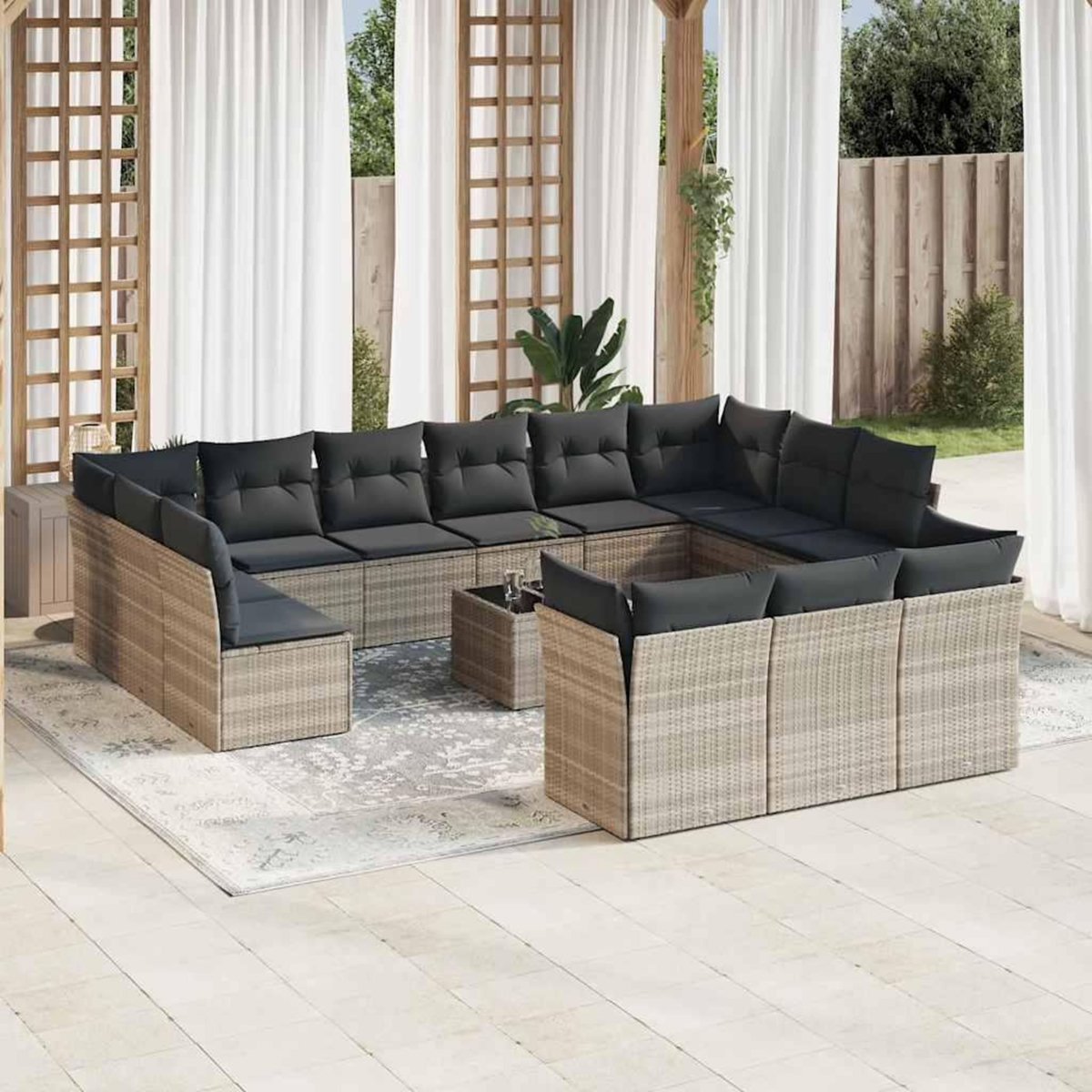 VIDAXL Salon de jardin avec coussins 14 pcs gris clair resine tressee