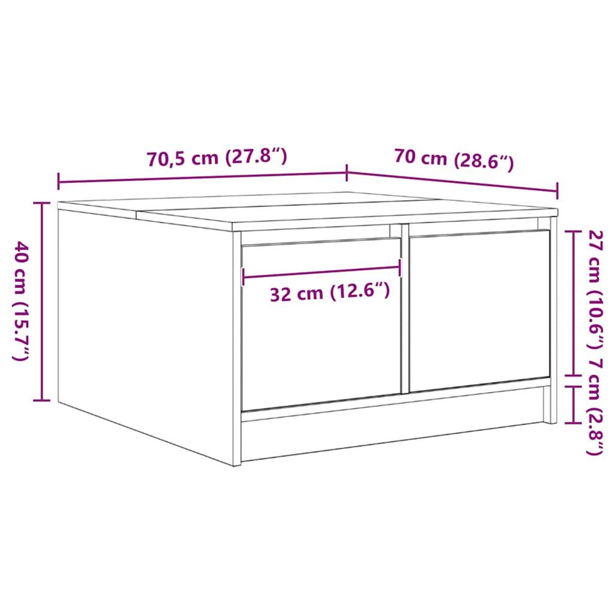 Voir la diapositive 6 : VIDAXL Table basse avec tiroirs sonoma gris 70,5x70x40 cm