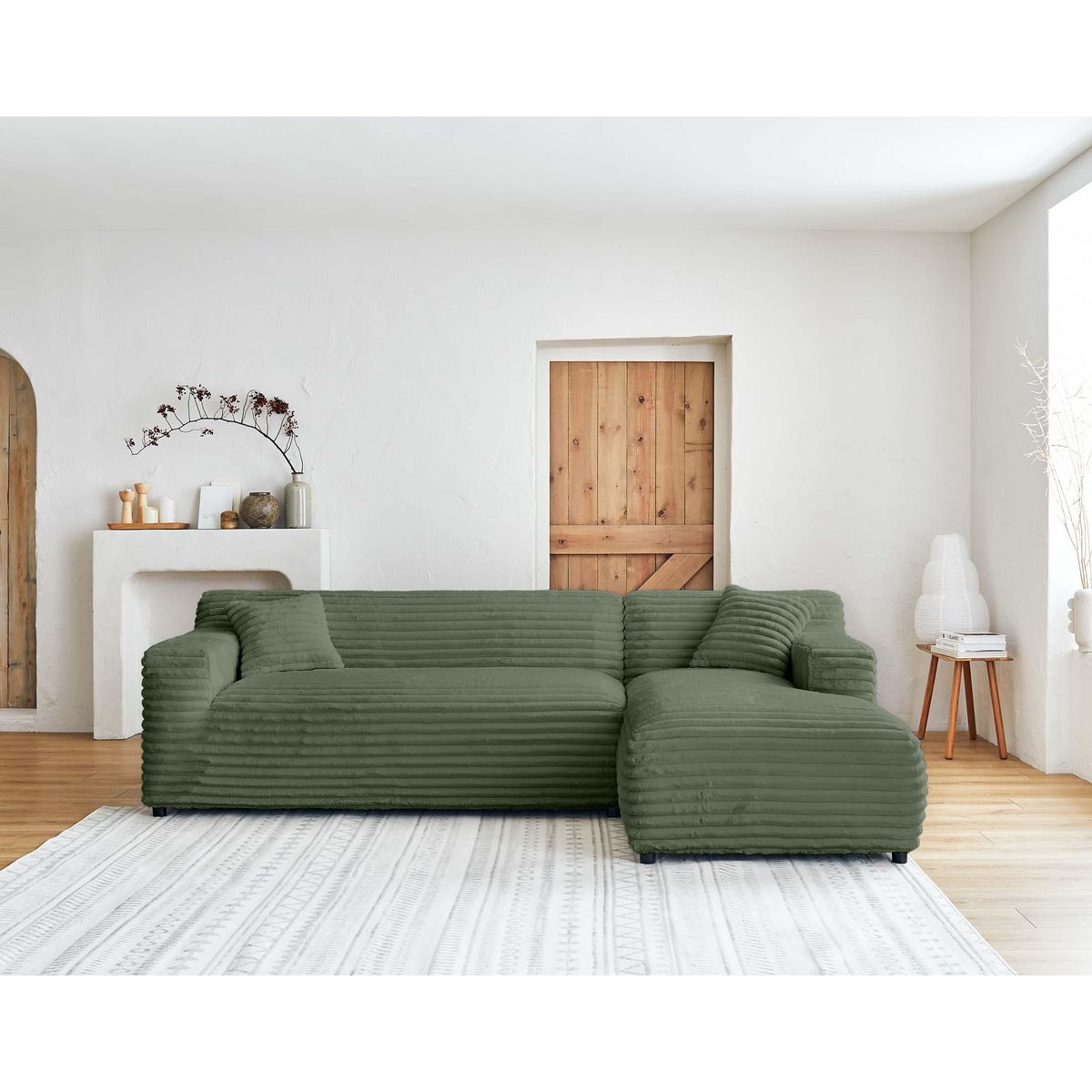 LISA DESIGN Laponie - canapé d'angle droit - 4 places - en fausse fourrure côtelée