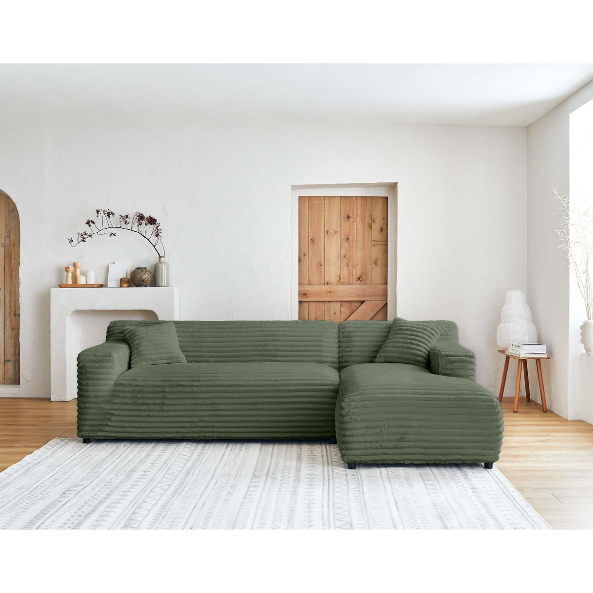 LISA DESIGN Laponie - canapé d'angle droit - 4 places - en fausse fourrure côtelée