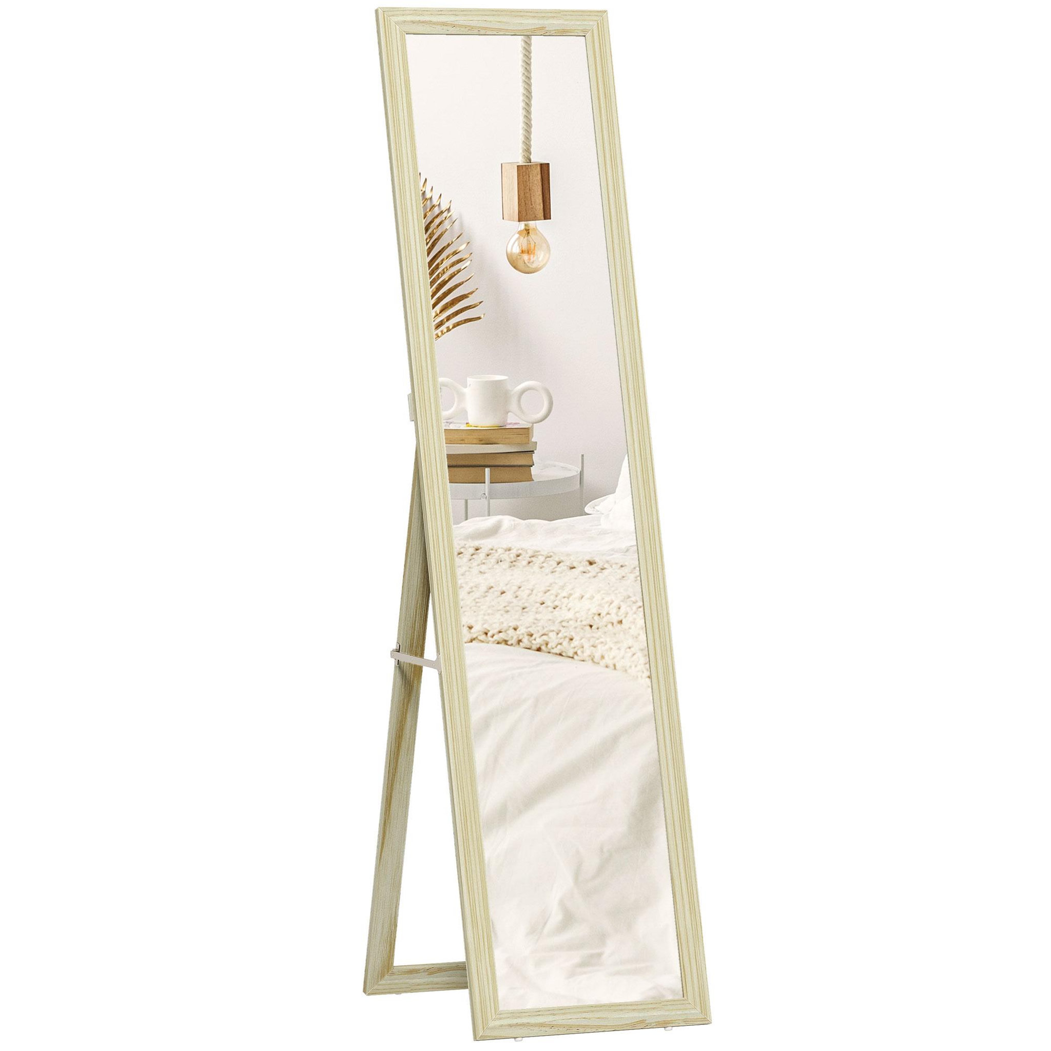 Voir la diapositive 5 : HOMCOM Miroir pleine longueur sur pied mural 154cm effet bois naturel