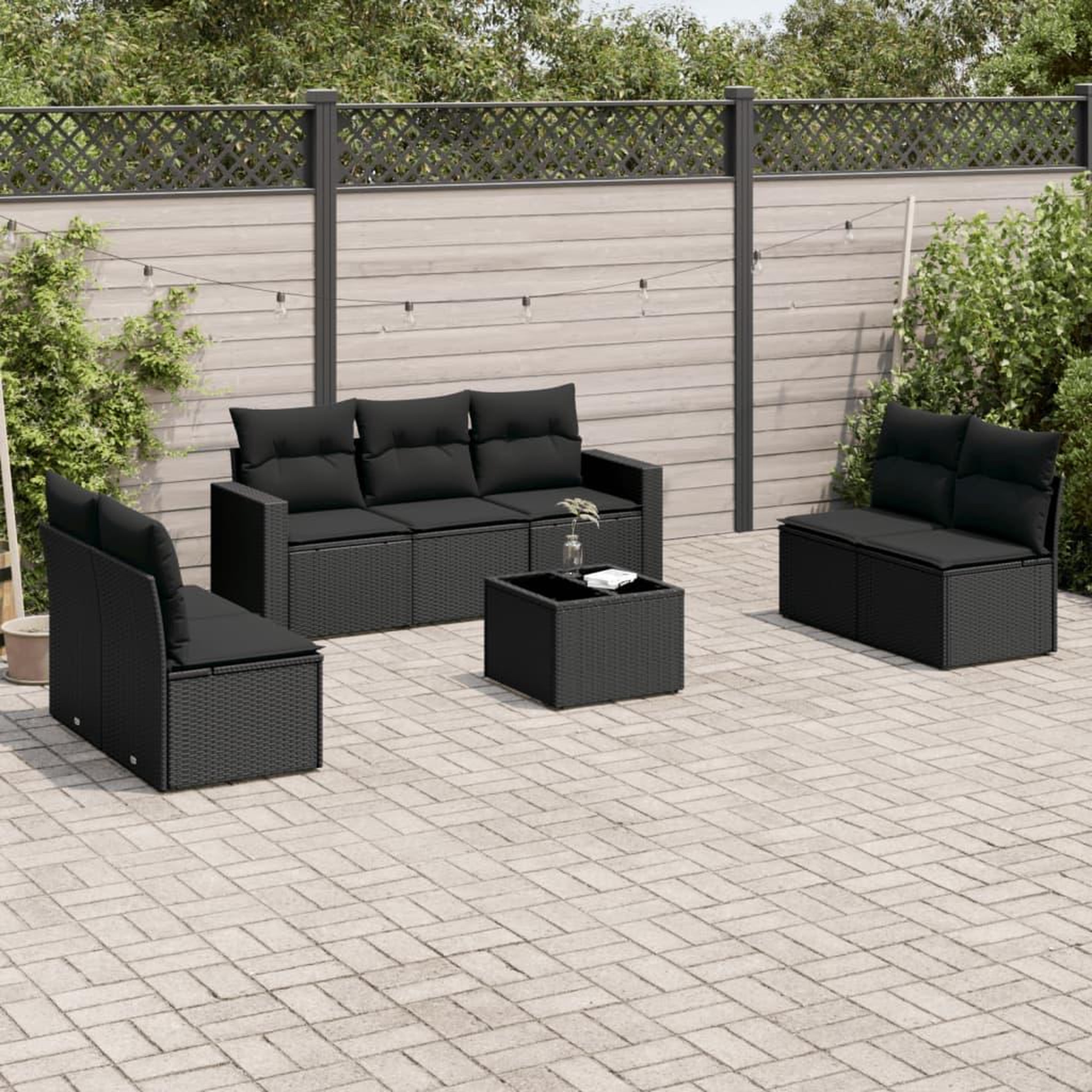 VIDAXL Salon de jardin 8 pcs avec coussins noir resine tressee