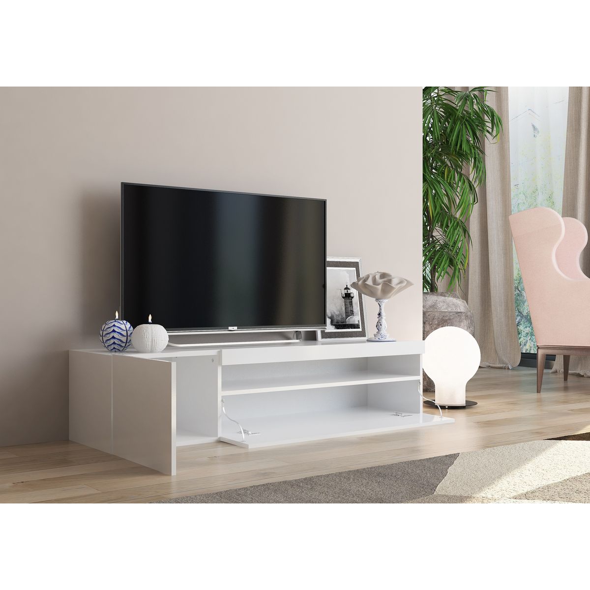 Meuble TV 150cm 2 portes 1 niche TECHNO