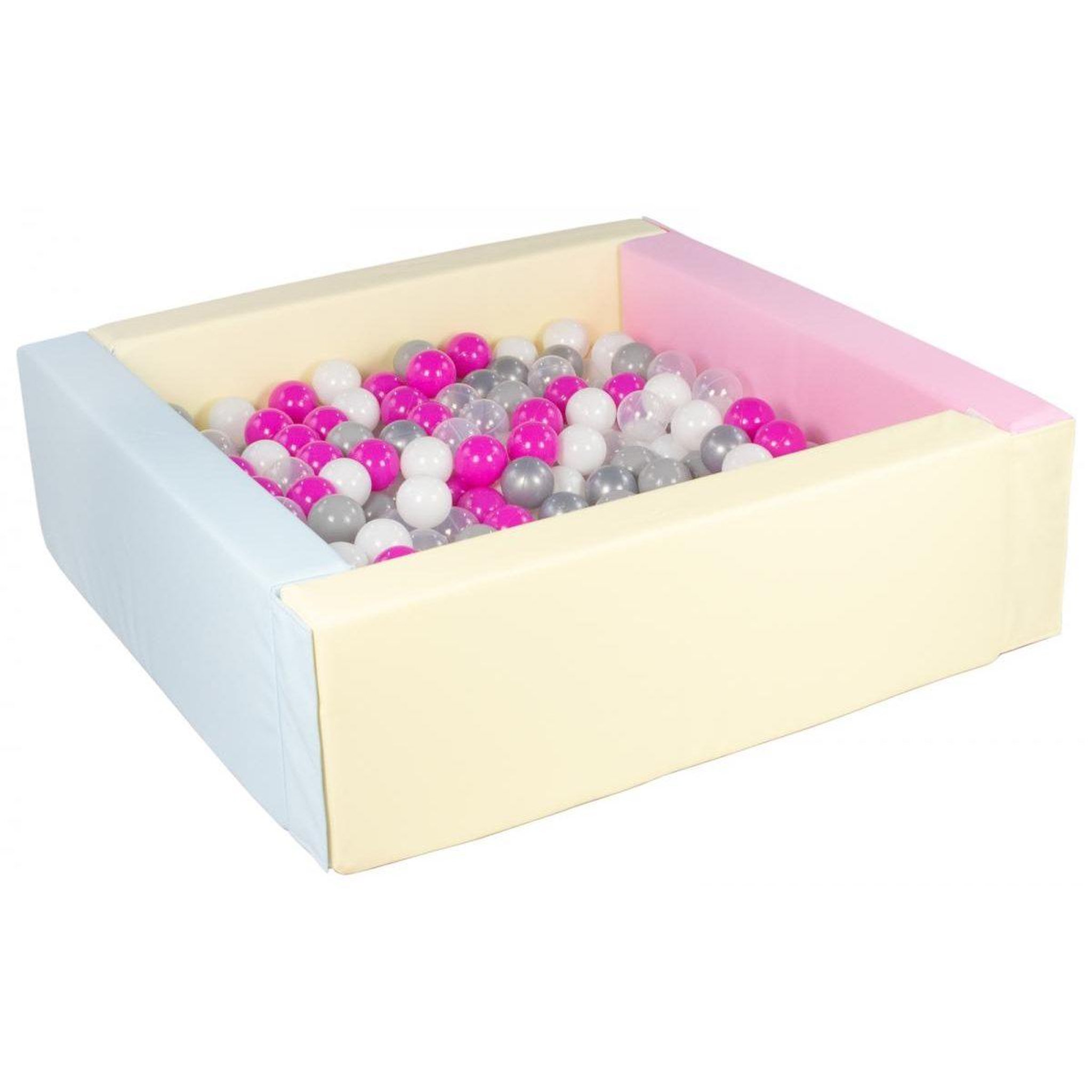 VELINDA Piscine à balles carrée avec 300 balles - rose, bleu, jaune p/blanc, transparent, rose, gris, argent