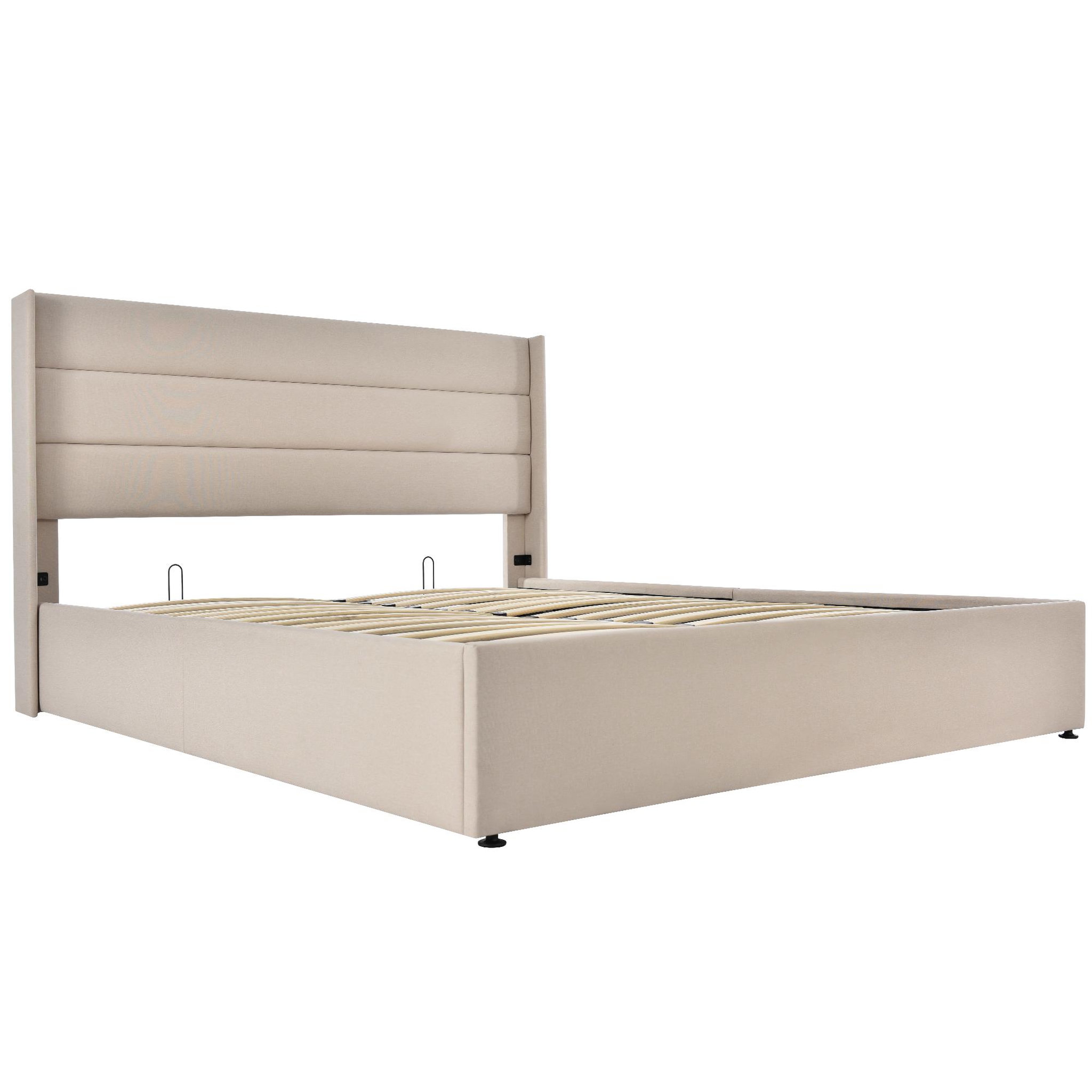 Voir la diapositive 5 : MERAX Lit coffre avec sommier Lin