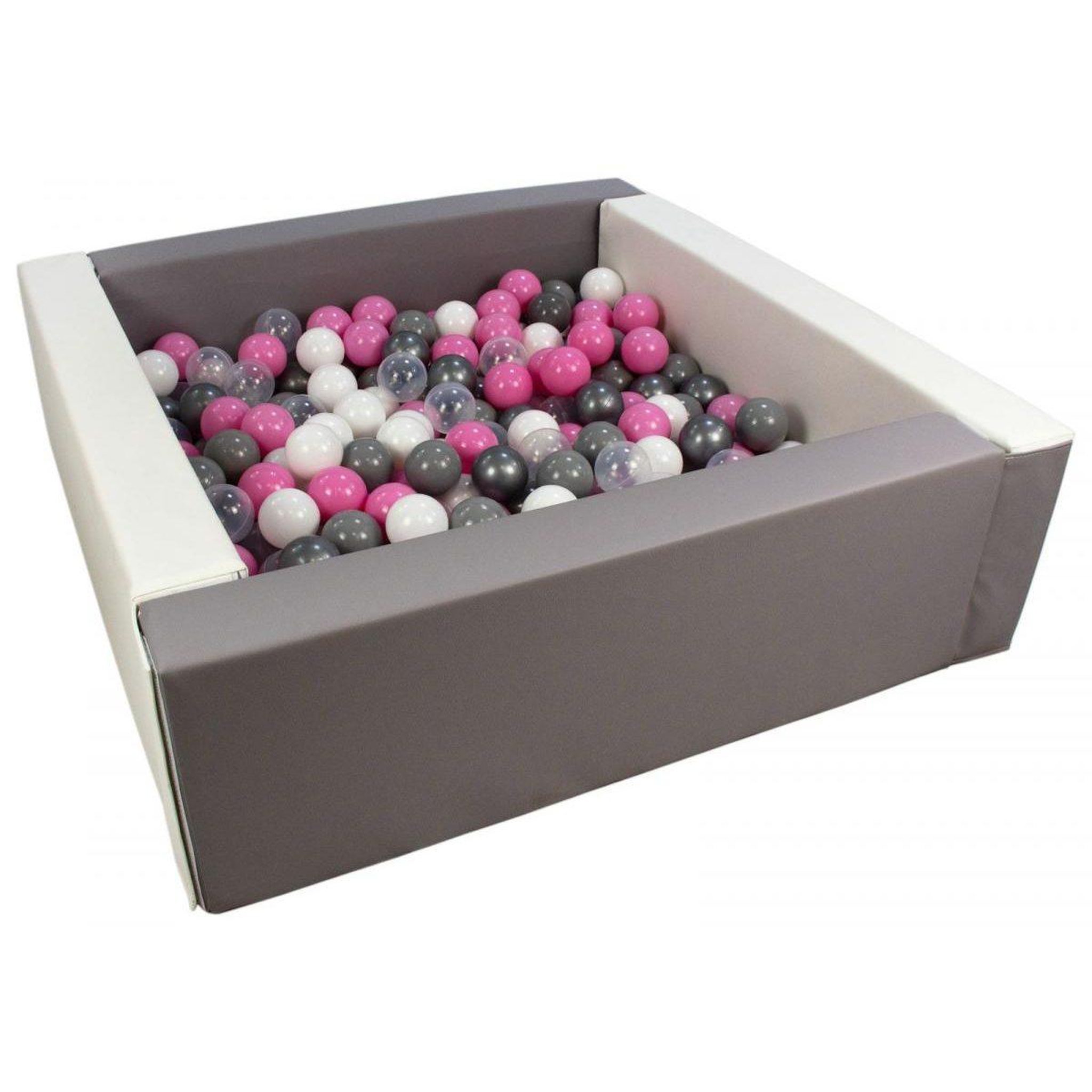 VELINDA Piscine à balles carrée avec 300 balles - blanc, gris/blanc, transparent, rose clair, gris, argent