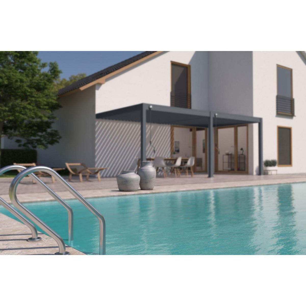 Pergola Bioclimatique adossée 3x6 m- Aluminium - Anthracite - VS OmBREA®