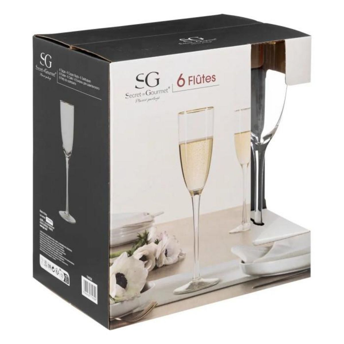SECRET DE GOURMET Lot de 6 Flûtes à Champagne  Ava  25cl Transparent