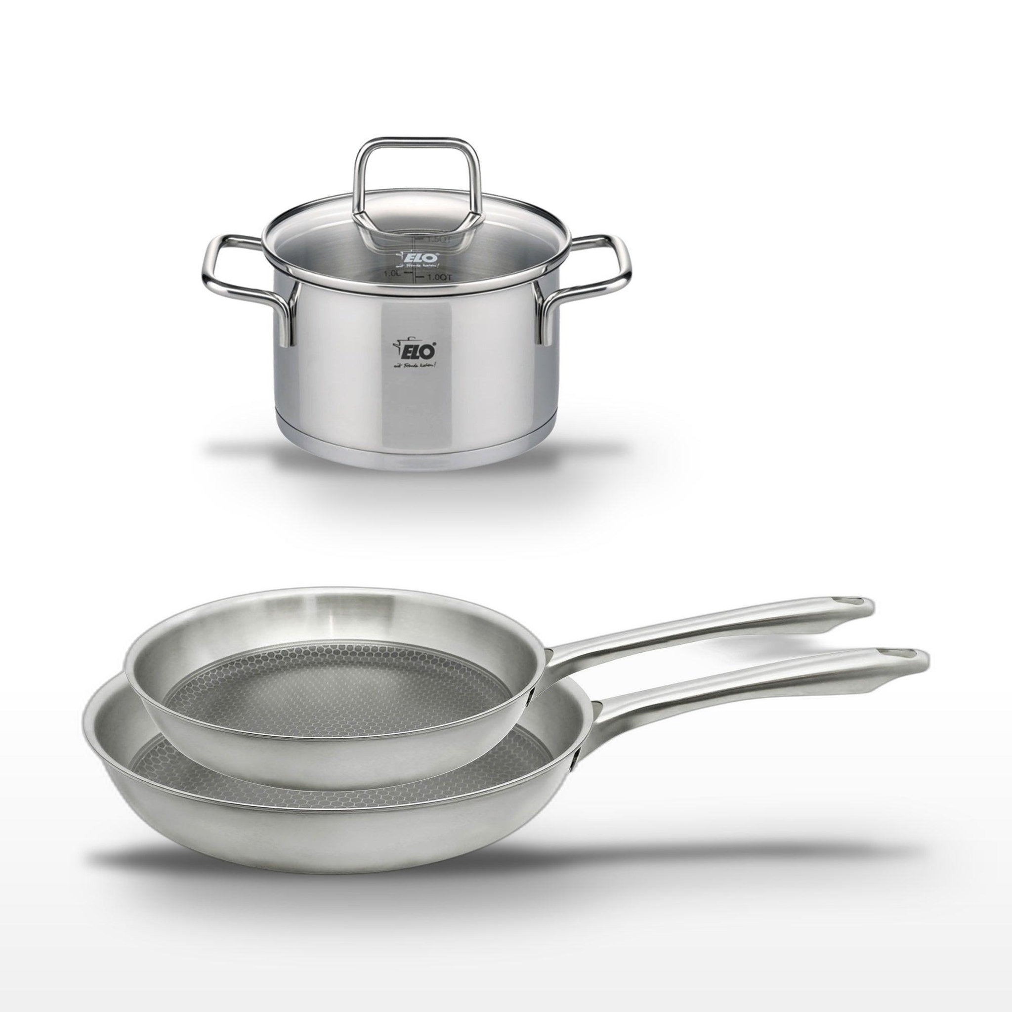 ELO Lot de 2 poêles 24/28 cm et faitout 20 cm elo relief passion