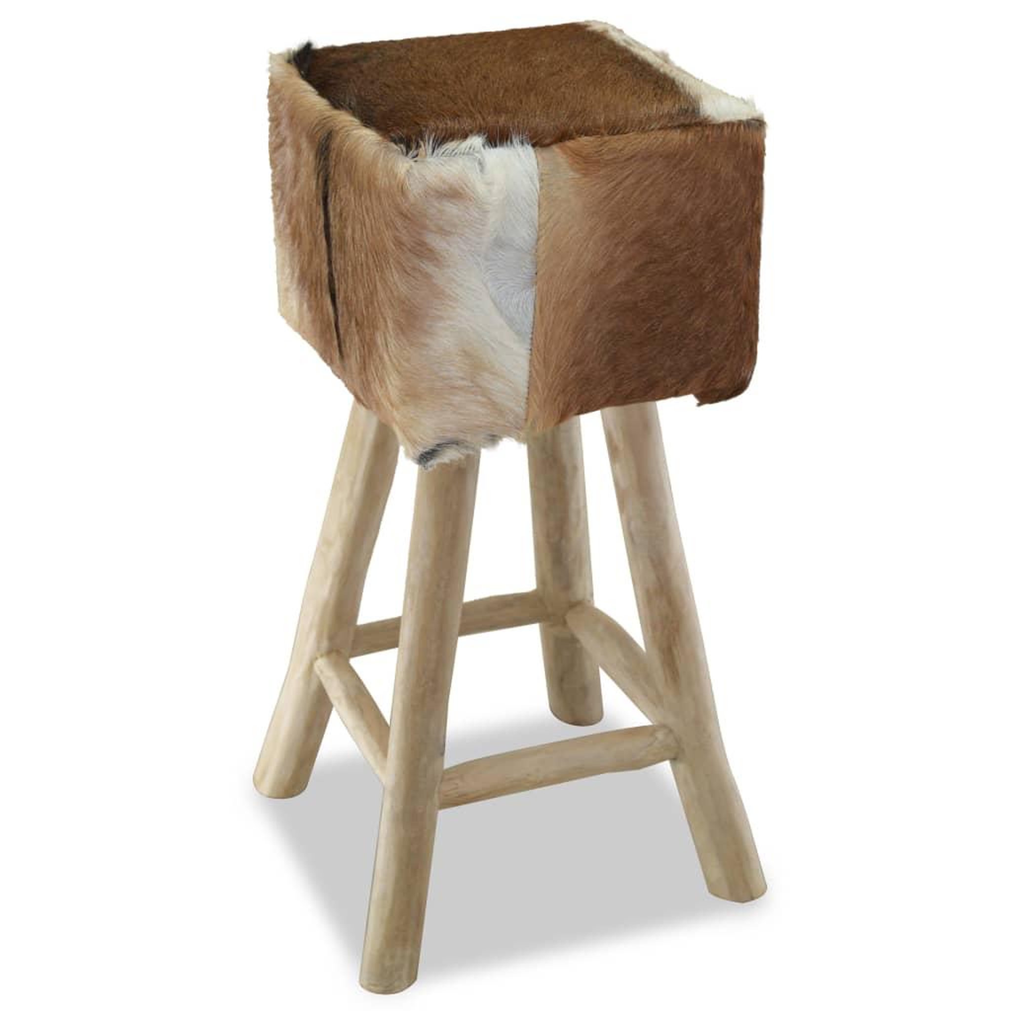 Voir la diapositive 3 : VIDAXL Tabouret de bar cuir de chevre et bois de teck solide