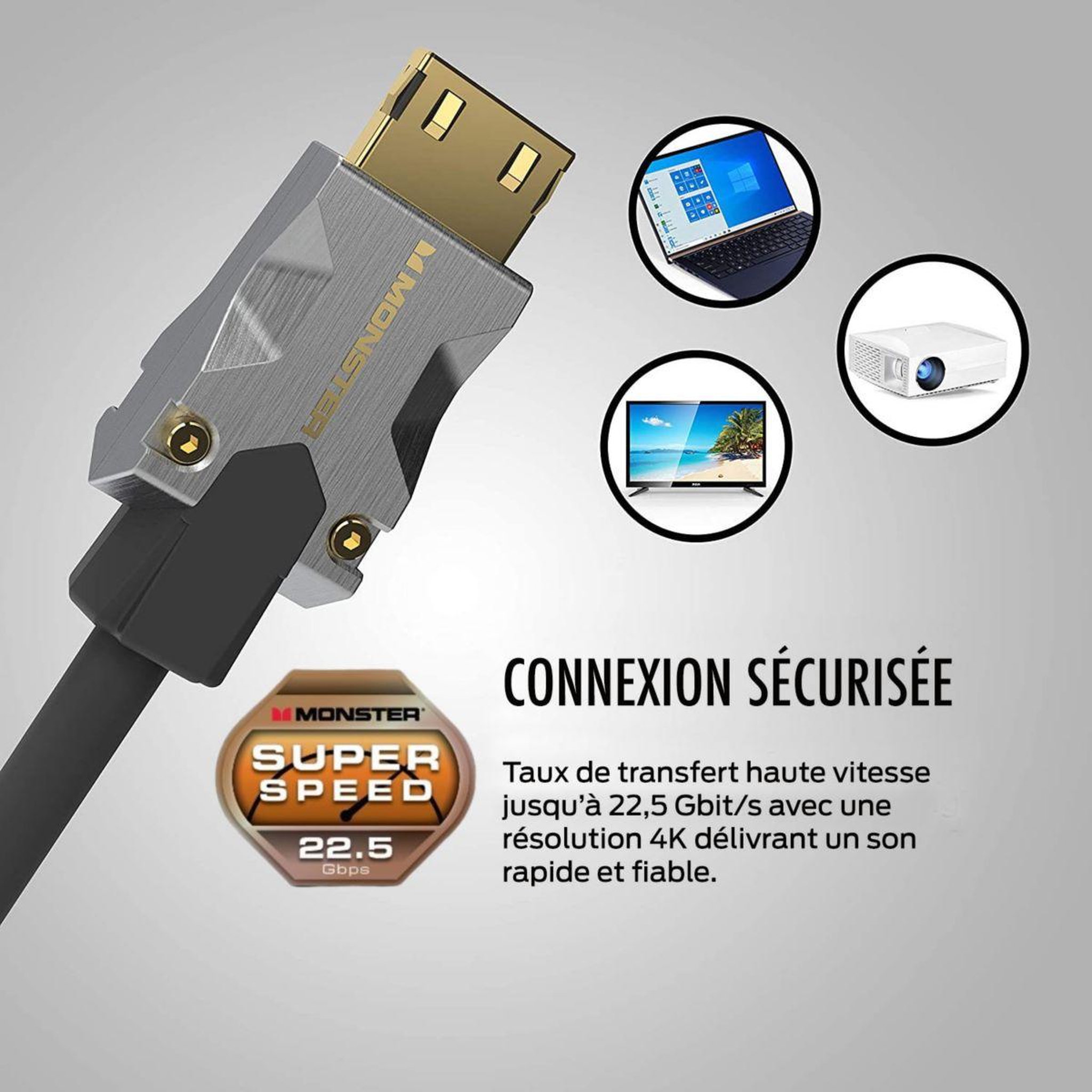 Voir la diapositive 5 : Monster Cable Câble hdmi m1000 uhd 4k hdr 22.5gbps 5m