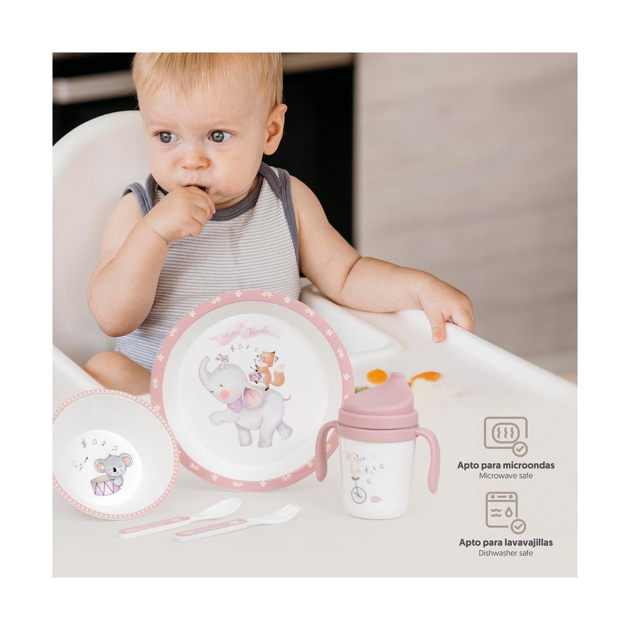 Voir la diapositive 5 : INTERBABY Set de vaisselle bébé  music 5 pièces - rose - repas