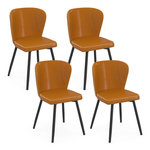 ID MARKET Lot de 4 chaises ISAURE marron avec coutures et pied métal noir