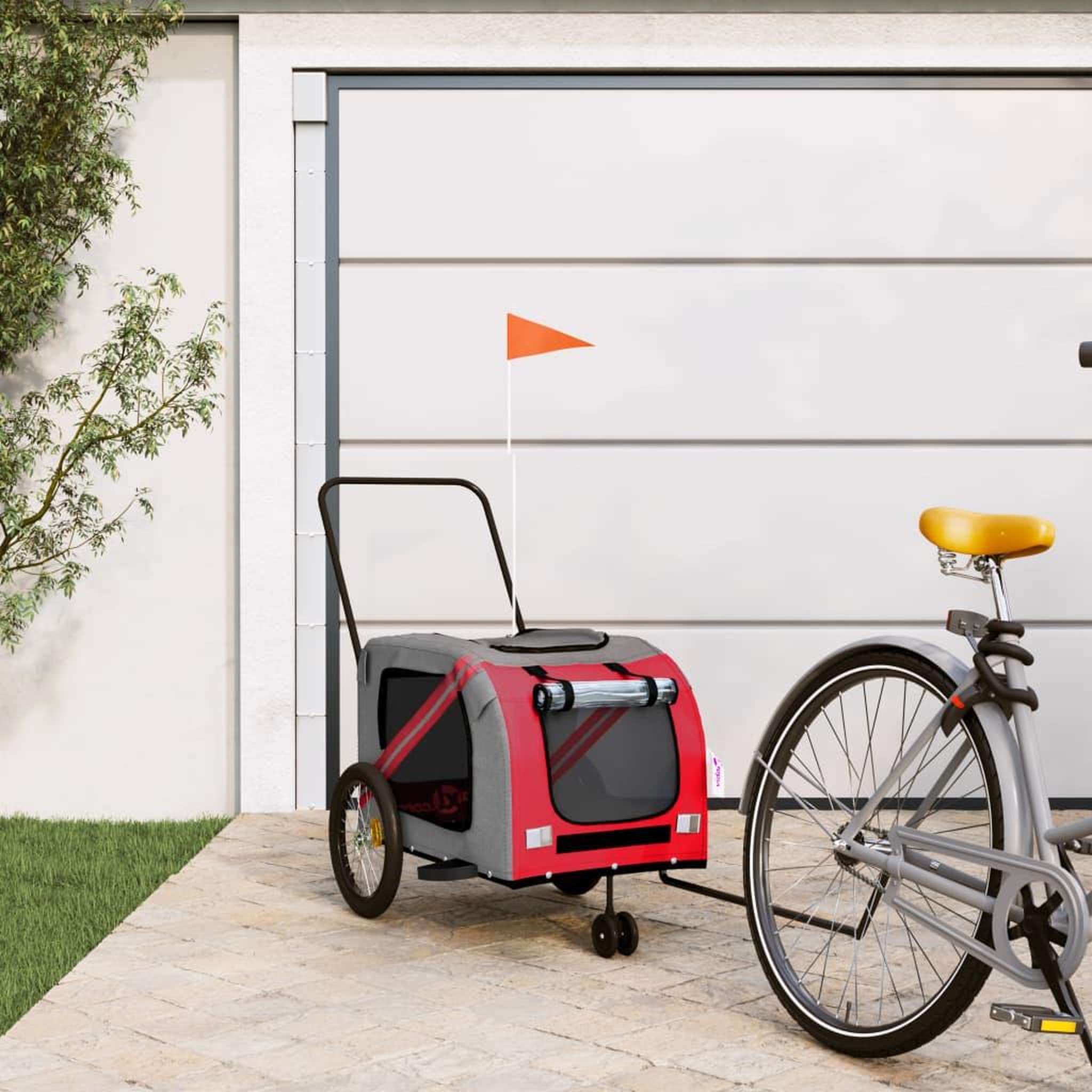 VIDAXL Remorque de velo pour animaux de compagnie rouge et gris