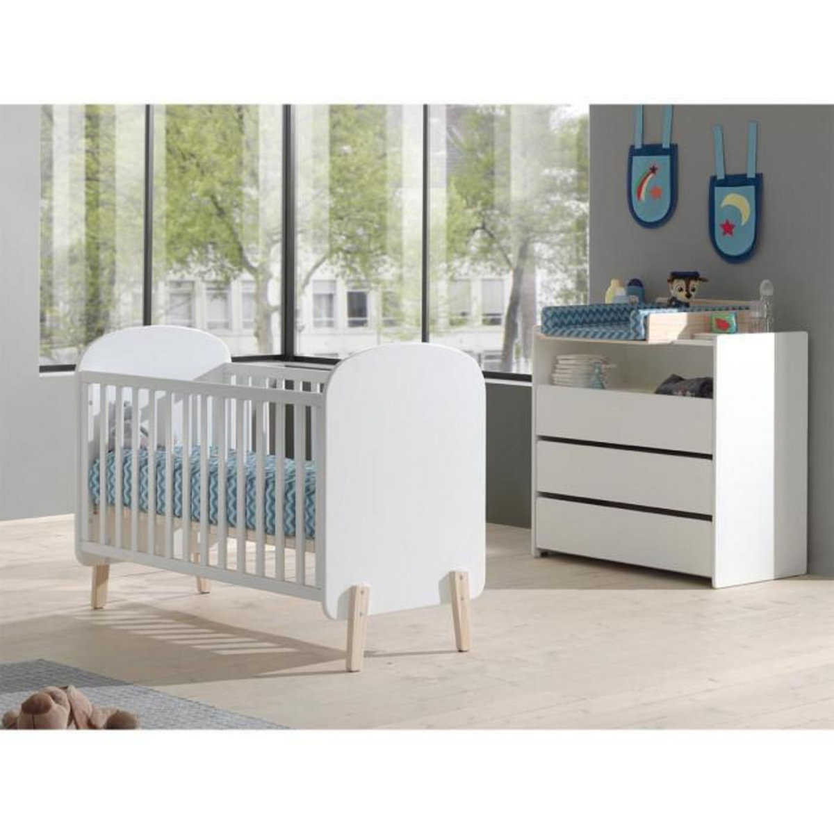 Paris Prix Pack - Lit Bébé 60x120cm, Commode & Plan à Langer  Kiddy  Blanc