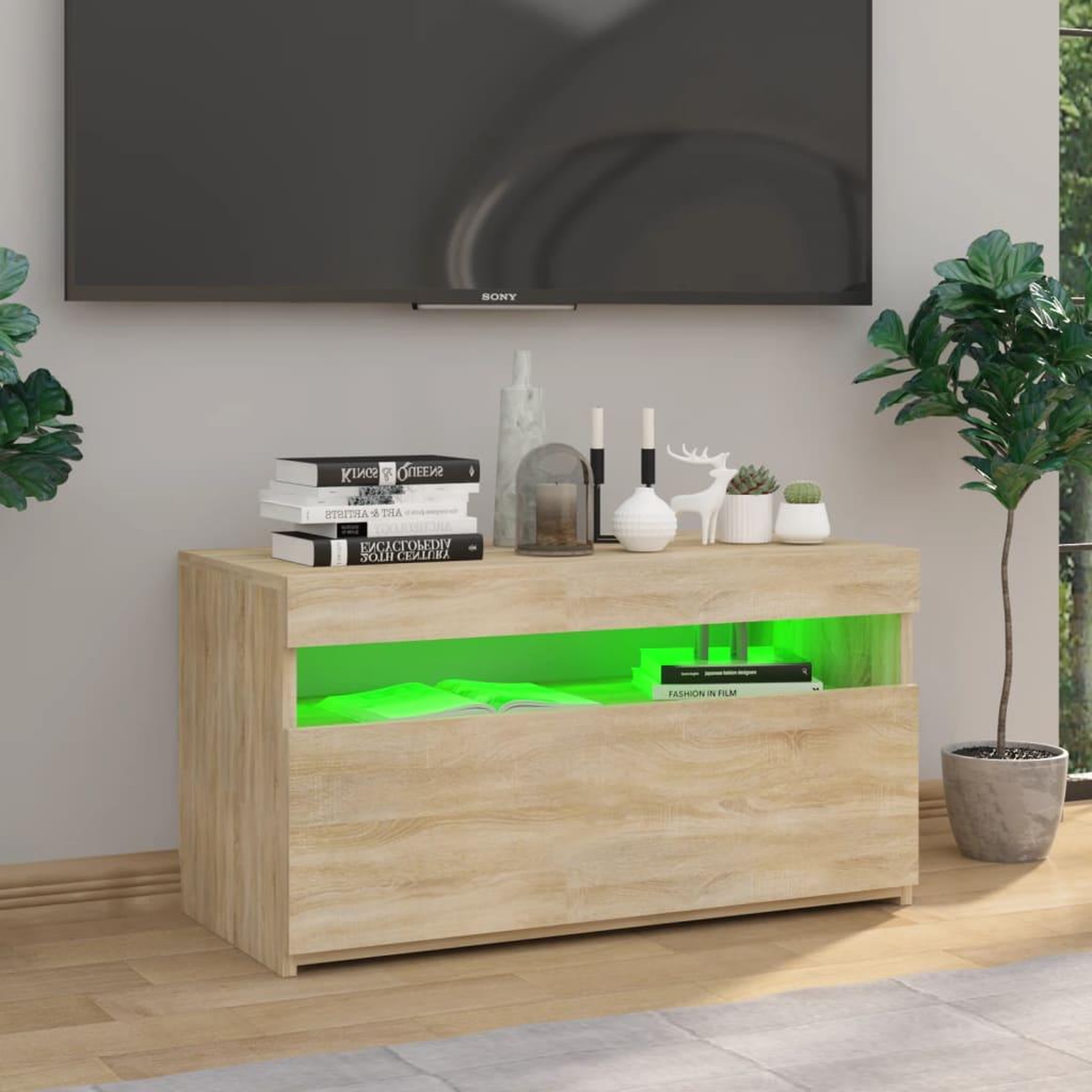 Voir la diapositive 5 : VIDAXL Meuble TV avec lumieres LED Chene sonoma 75x35x40 cm