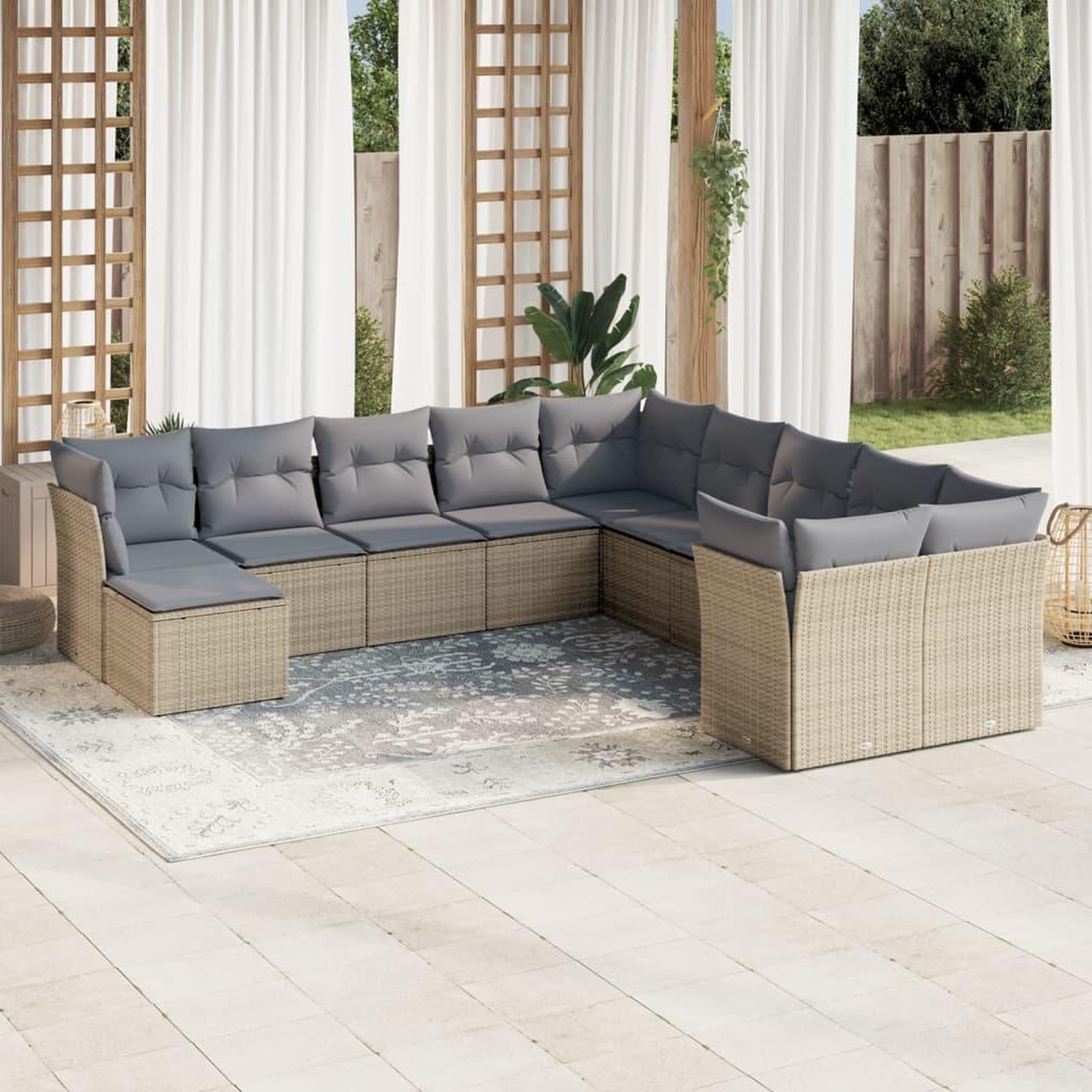 VIDAXL Salon de jardin 11 pcs avec coussins beige resine tressee