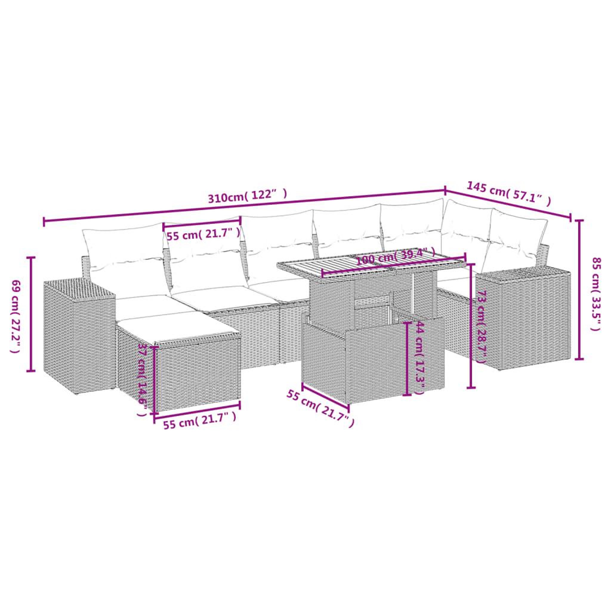 Voir la diapositive 4 : VIDAXL Salon de jardin 8 pcs avec coussins noir resine tressee
