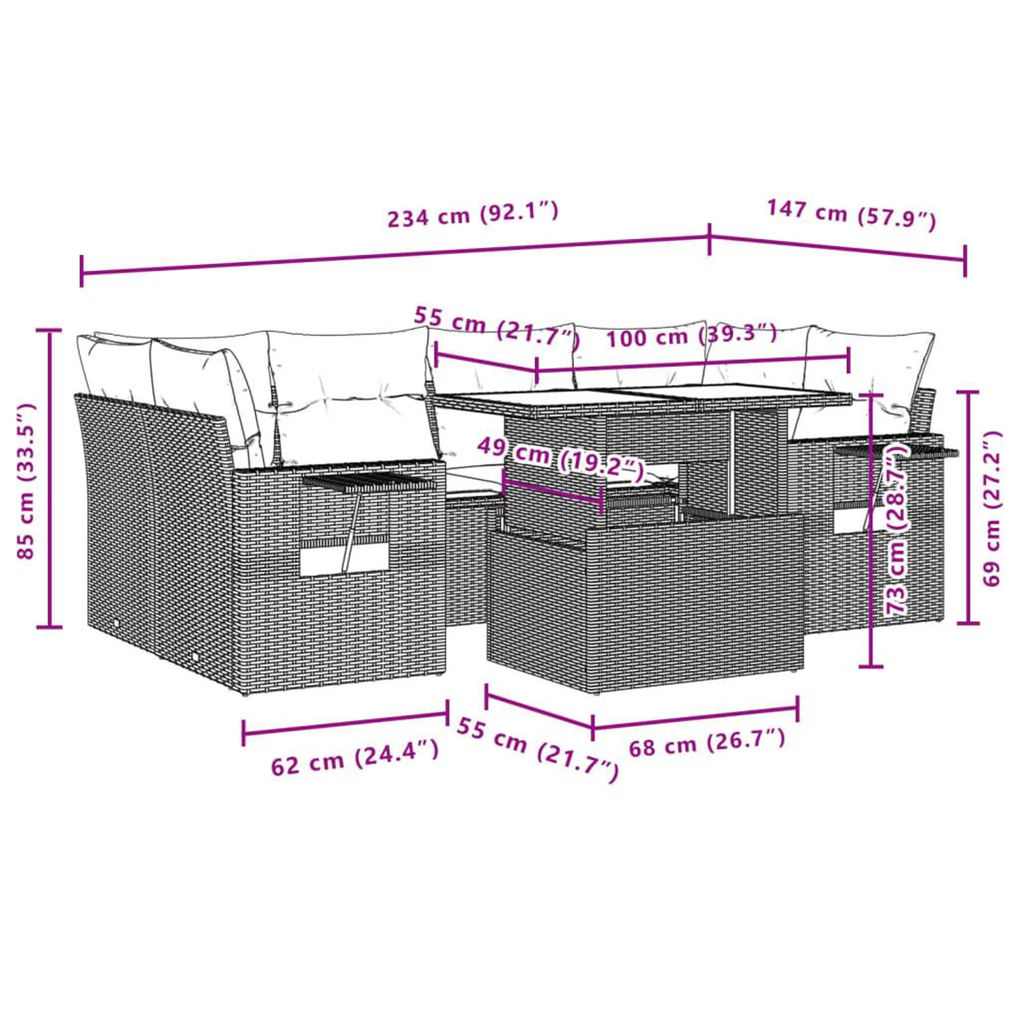 Voir la diapositive 6 : VIDAXL Salon de jardin avec coussins 7 pcs marron resine tressee