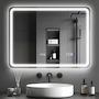 Voir la diapositive 2 : HOMCOM Miroir lumineux LED salle de bain Bluetooth 60x80cm - horloge numérique, antibuée, tactile, réglable - verre trempé 4 mm