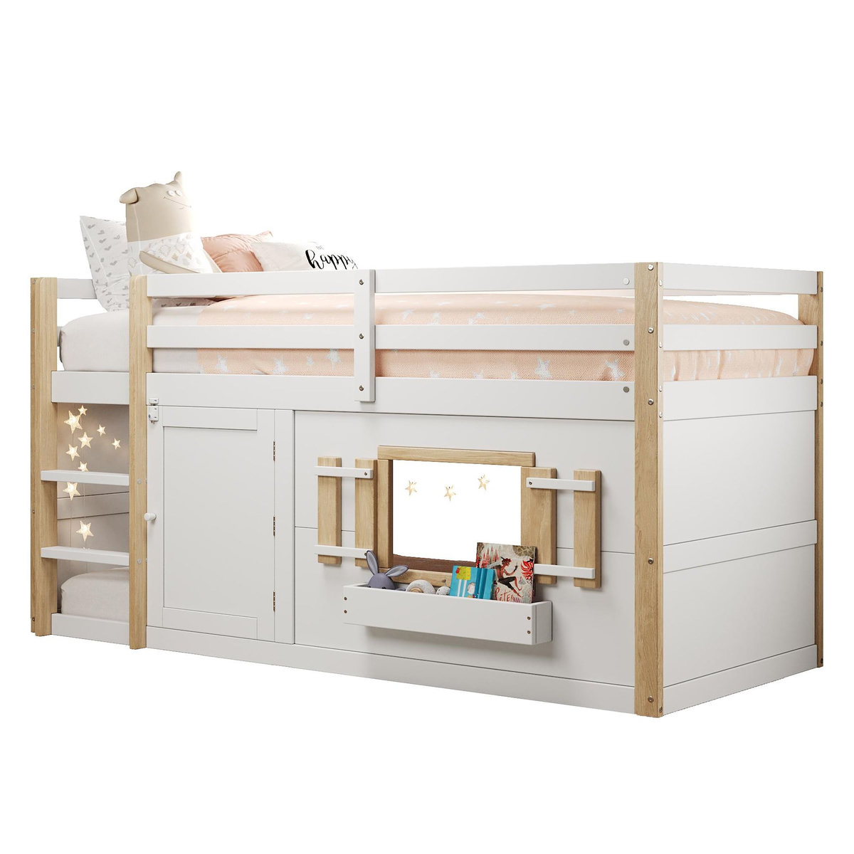 MERAX Lit combiné enfant 90x200 cm coloris blanc bois massif