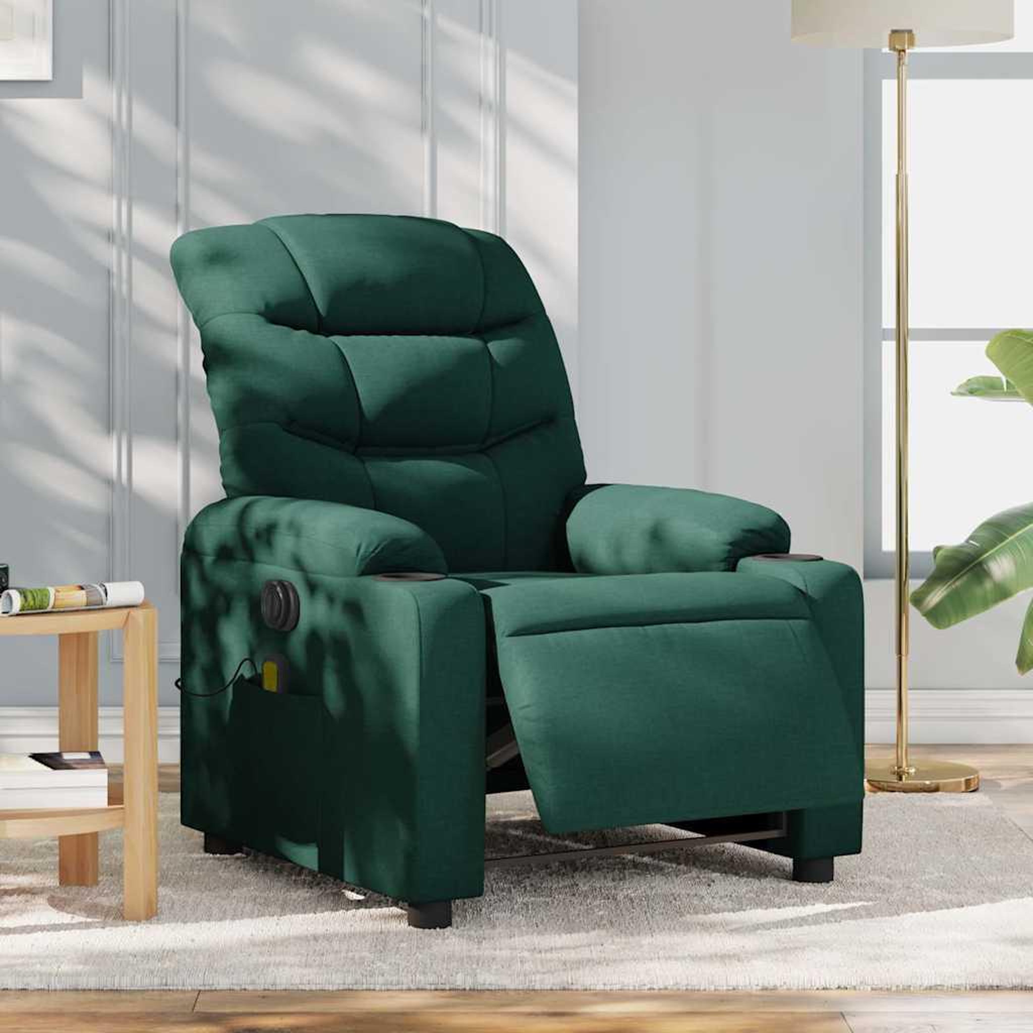 VIDAXL Fauteuil de massage inclinable electrique Vert fonce Tissu