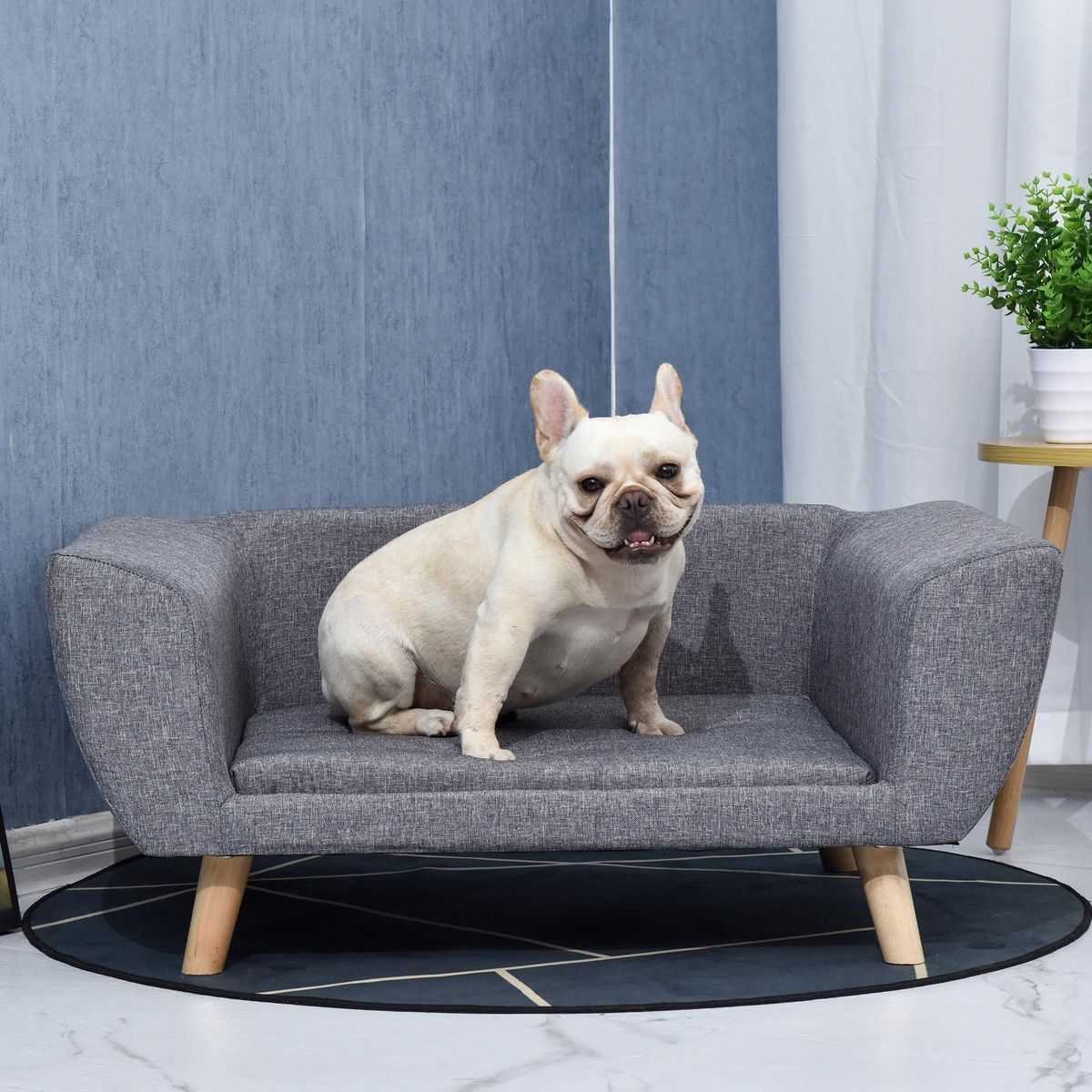 PAWHUT Canapé chien lit pour chien design scandinave coussin moelleux pieds bois massif dim. 87 x 61 x 36 cm polyester gris