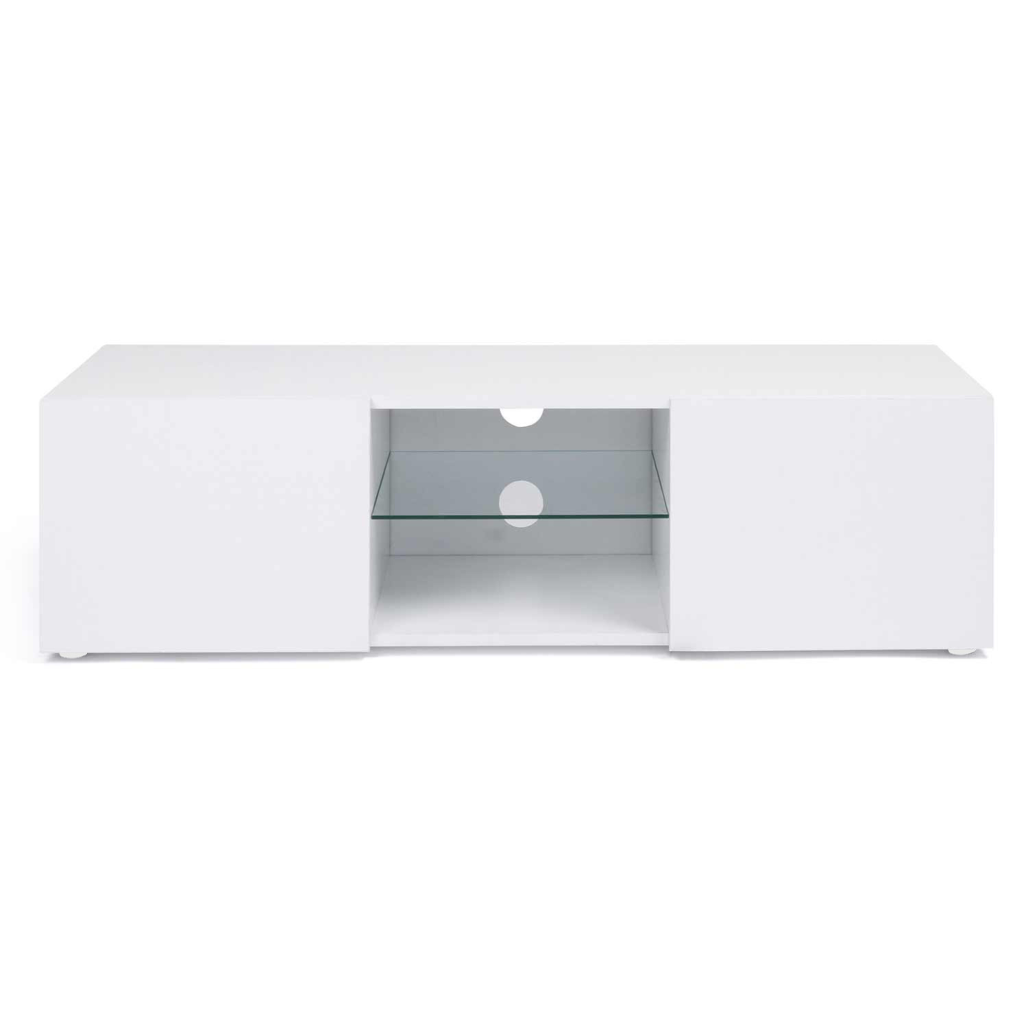 Voir la diapositive 3 : ID MARKET Meuble tv 113 cm eli blanc étagère en verre avec led