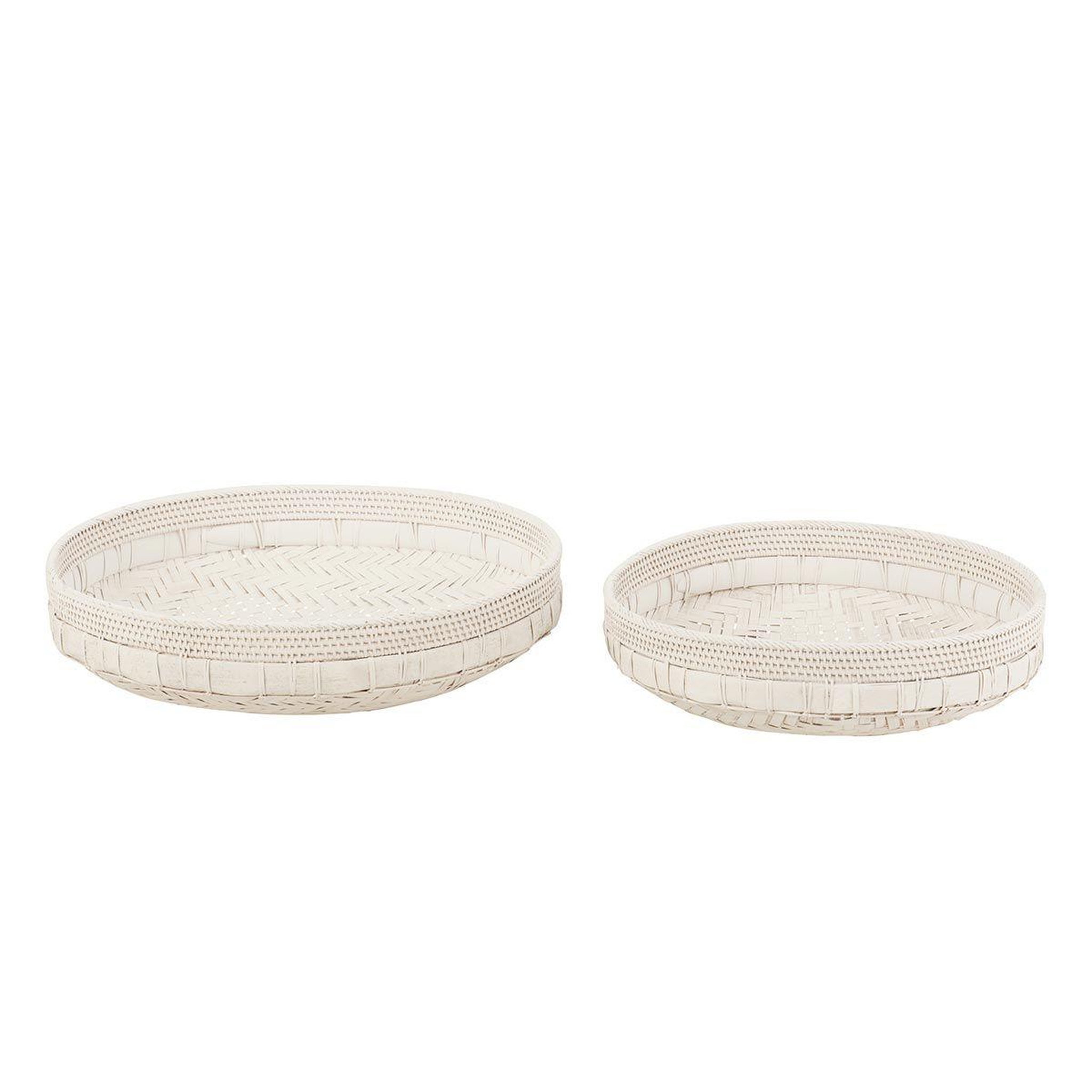 Voir la diapositive 2 : J-LINE Lot de 2 coupelles déco  rotin  50cm blanc