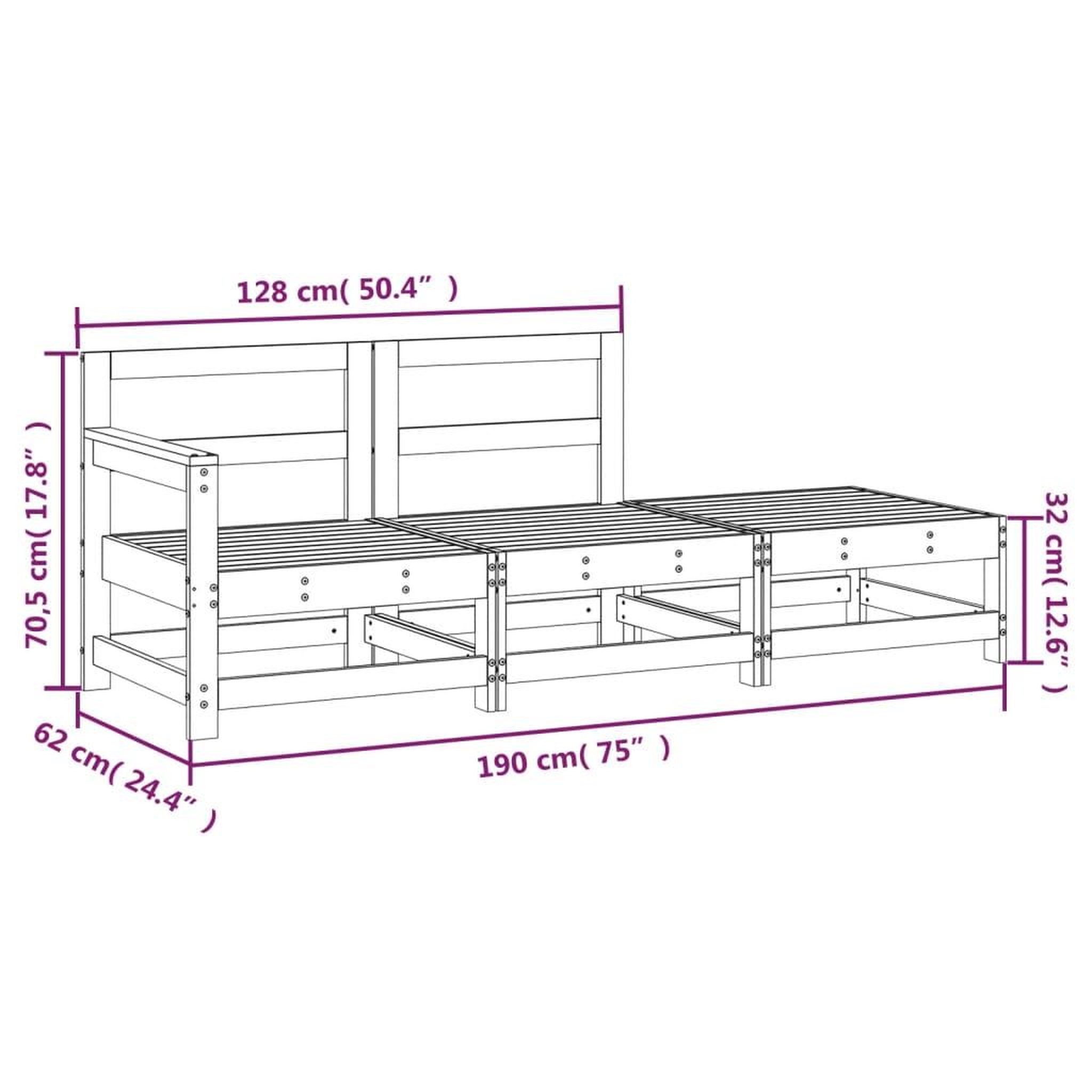 Voir la diapositive 6 : VIDAXL Salon de jardin 3 pcs bois massif douglas