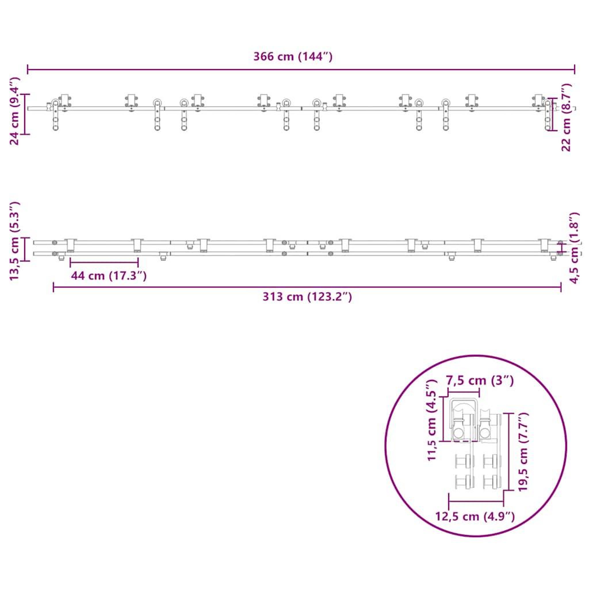 Voir la diapositive 6 : VIDAXL Kit fixation porte coulissante 366 cm Acier inoxydable Argente