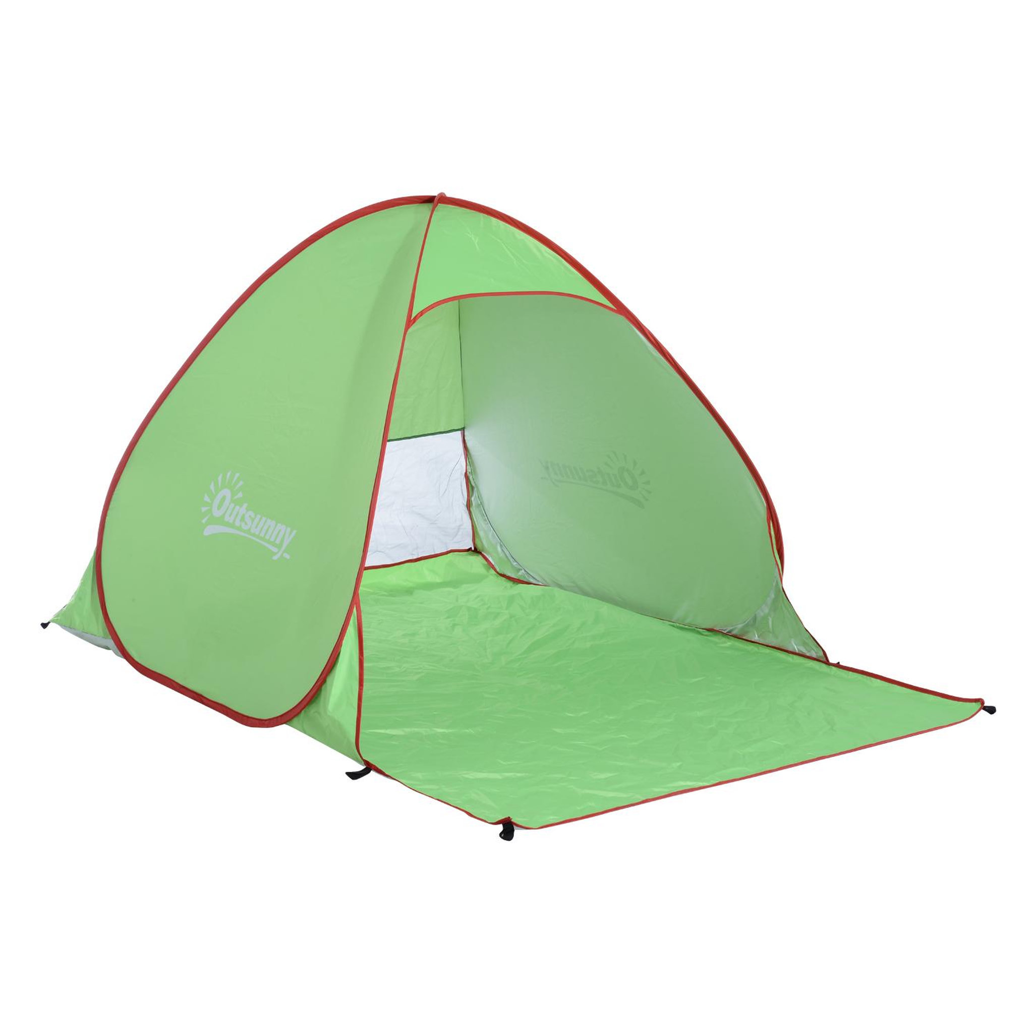 Voir la diapositive 1 : OUTSUNNY Abri de plage tente de plage pliable pop-up automatique instantané protection uv fenêtre arrière grand tapis de sol vert rouge