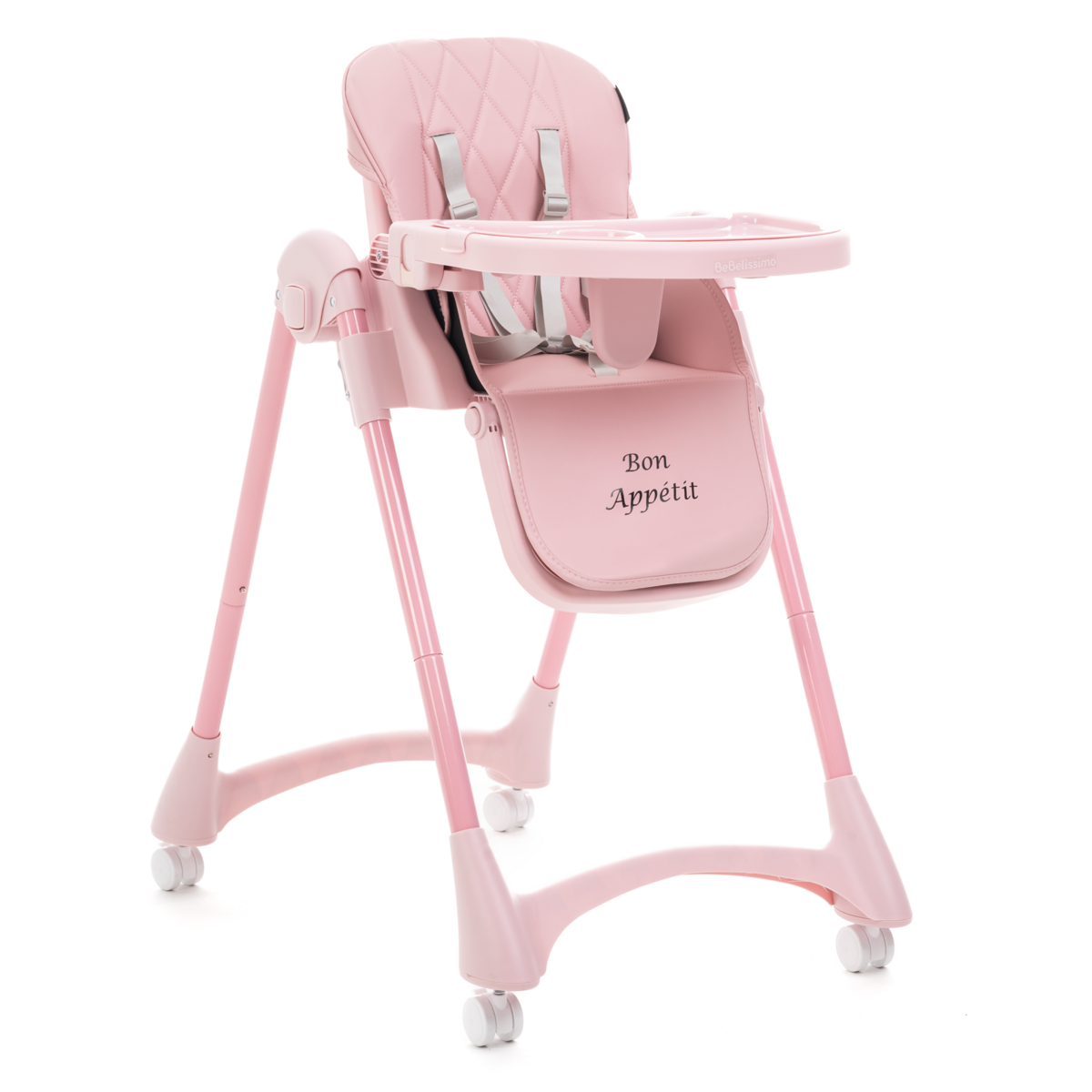 BEBELISSIMO Bebelissimo - Chaise haute évolutive bébé - Pliable - Compacte - Réglable hauteur - De 6 mois à 3 ans (15kg) - rose - Bon Appetit