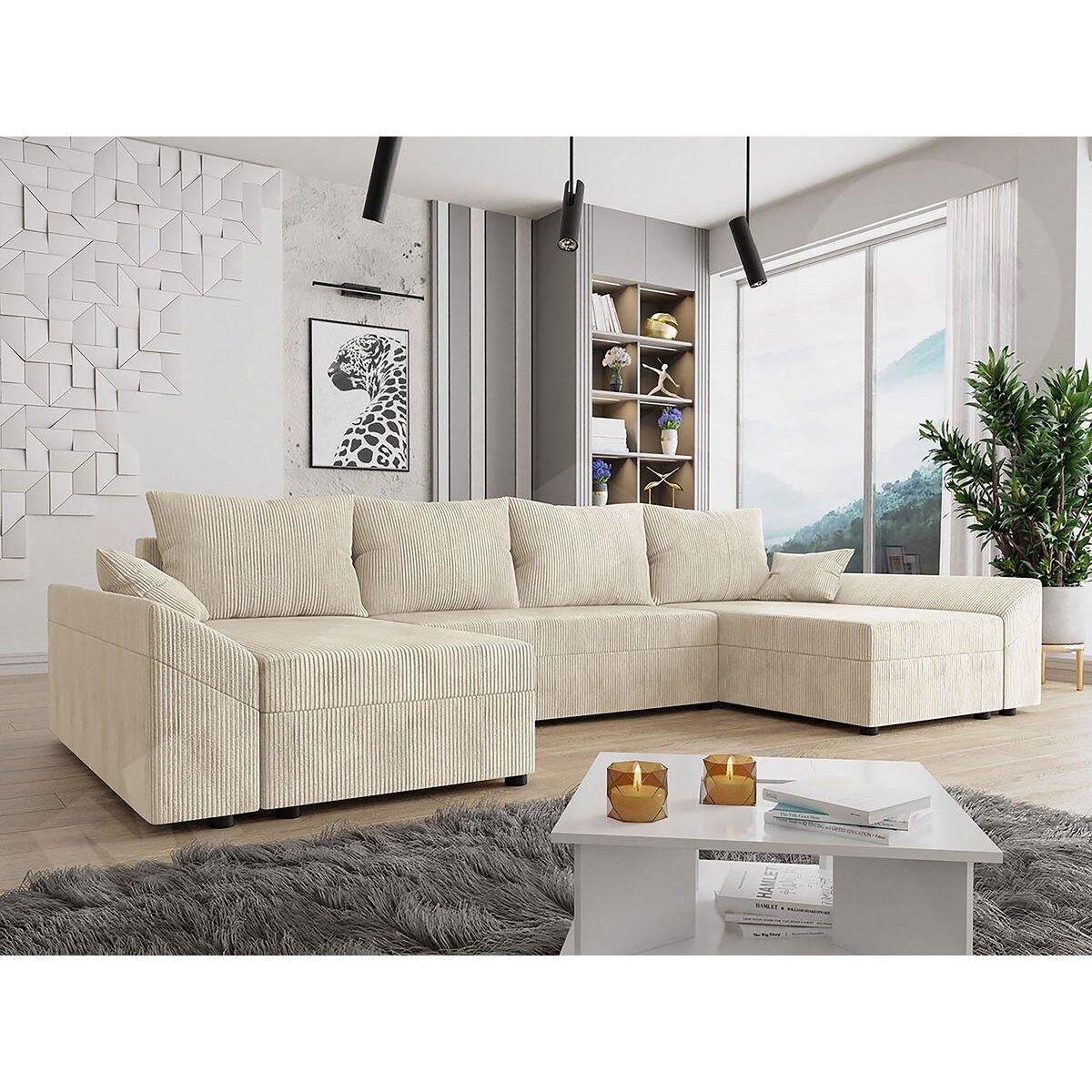 Habitat et Jardin Canapé panoramique  Vaugirard  en velours côtelé - 5 places - Beige