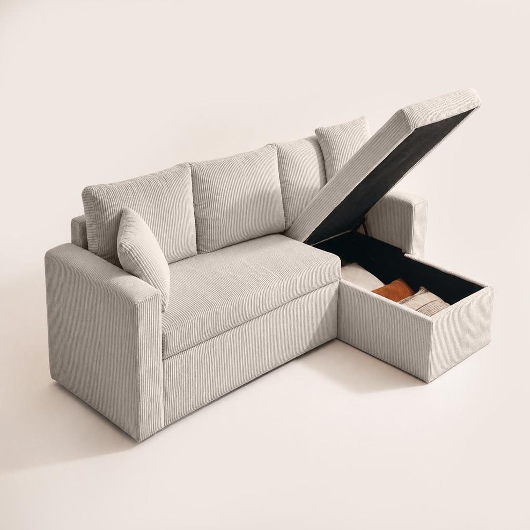 Voir la diapositive 6 : BEST MOBILIER Cyrus - canapé d'angle réversible 4 places - convertible avec coffre - en velours côtelé