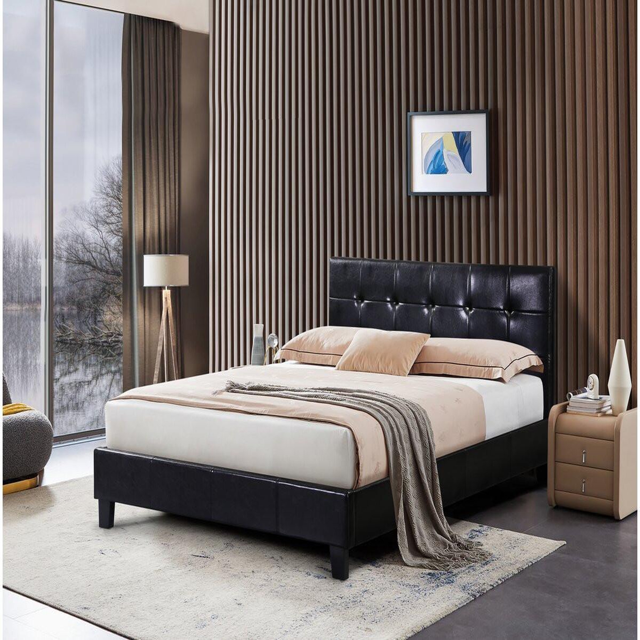 Voir la diapositive 2 : Habitat et Jardin Lit double en pvc  julia  - 140 x 190 cm - noir