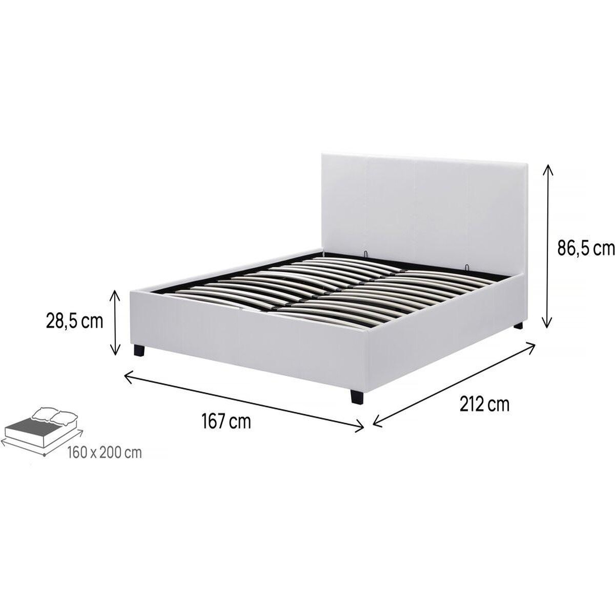 Voir la diapositive 4 : Habitat et Jardin Lit double avec coffre  carla  - 160 x 200 cm - blanc
