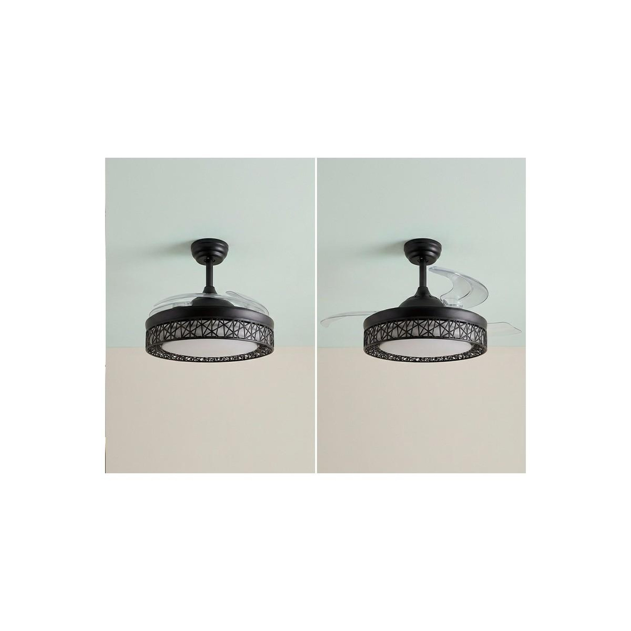 Voir la diapositive 5 : Jocca Ventilateur de plafond avec lumière LED 76W Ø107cm 3 Pales rétractables 6 vitesses Télécommande Minuterie Eté/Hiver Jocca