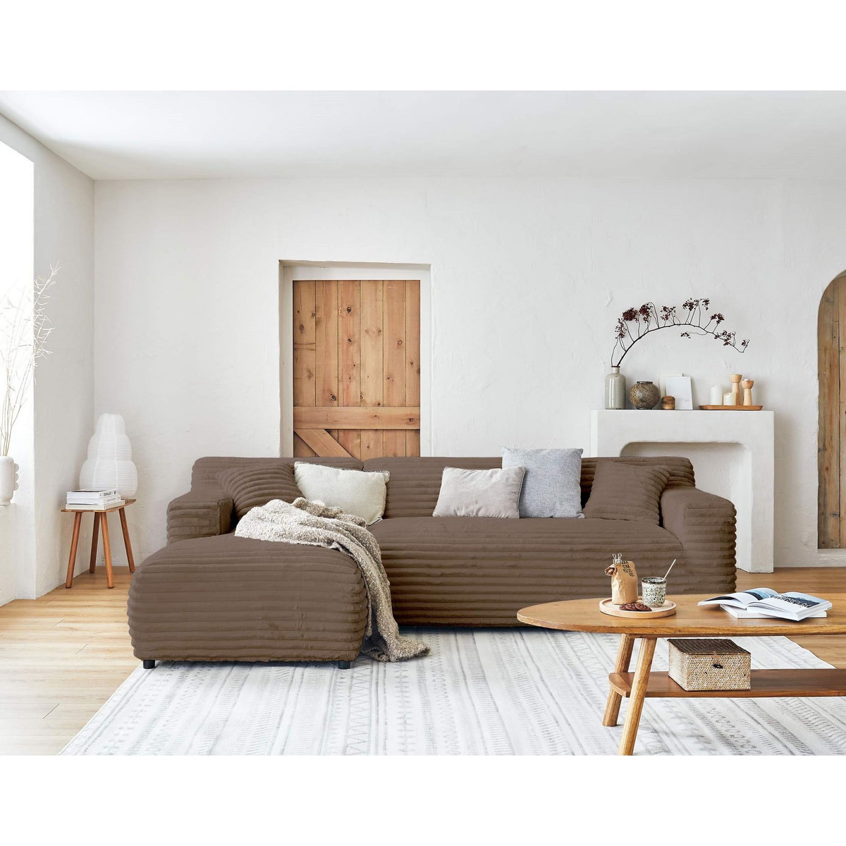 LISA DESIGN Laponie - canapé d'angle gauche - 4 places - en fausse fourrure côtelée