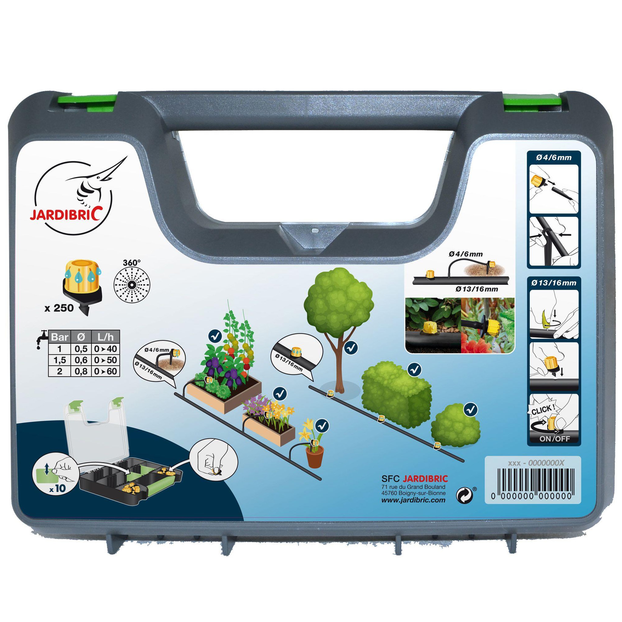 Voir la diapositive 2 : Jardibric Mallette de 250 goutteurs 60 l-h max