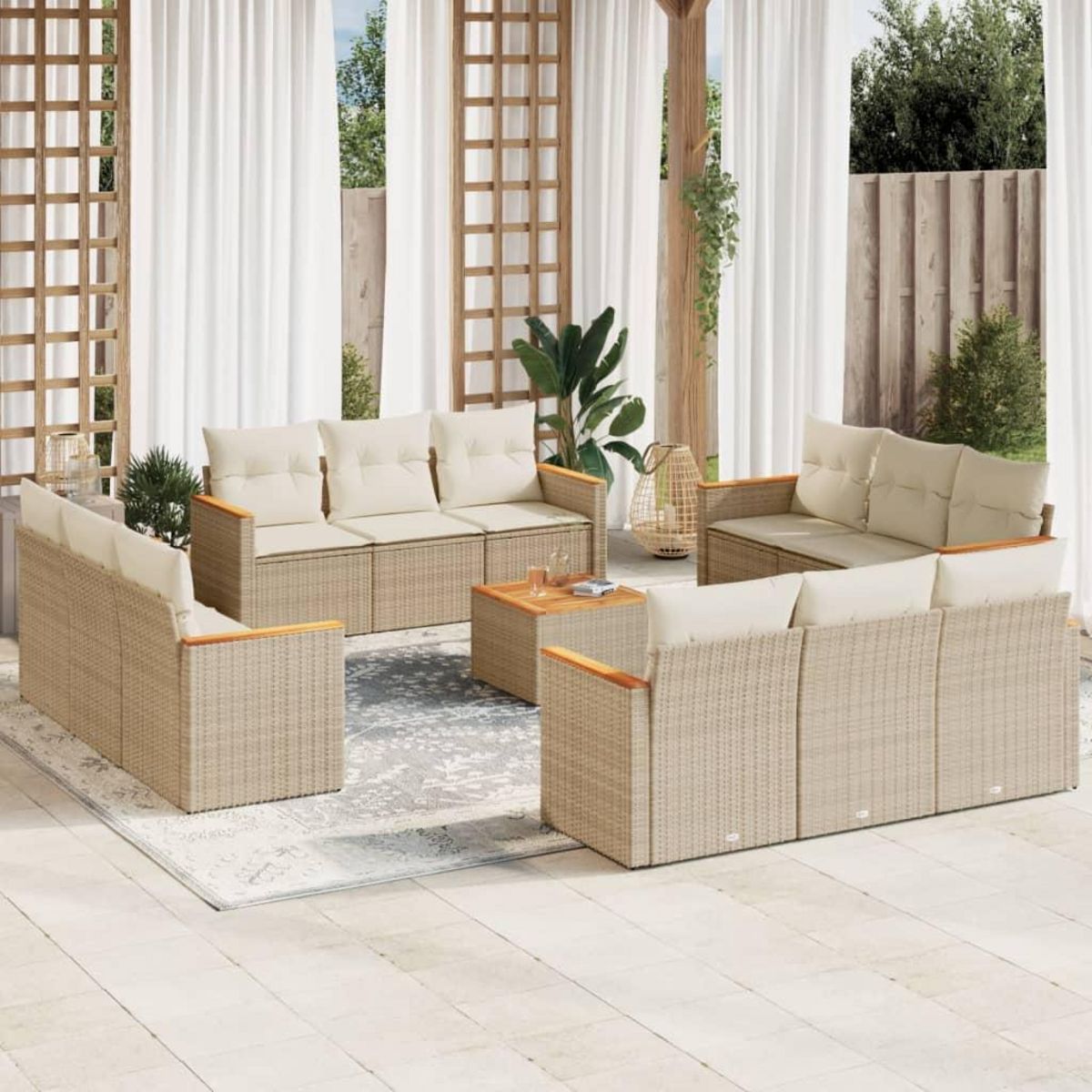 VIDAXL Salon de jardin avec coussins 13 pcs beige resine tressee