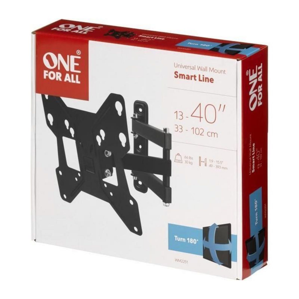 ONEFORALL1 ONE FOR ALL WM2251 - Support mural avec reglage dinclinaison et de rotation 180 pour TV de 13 a 40 33 a 102cm - Noir
