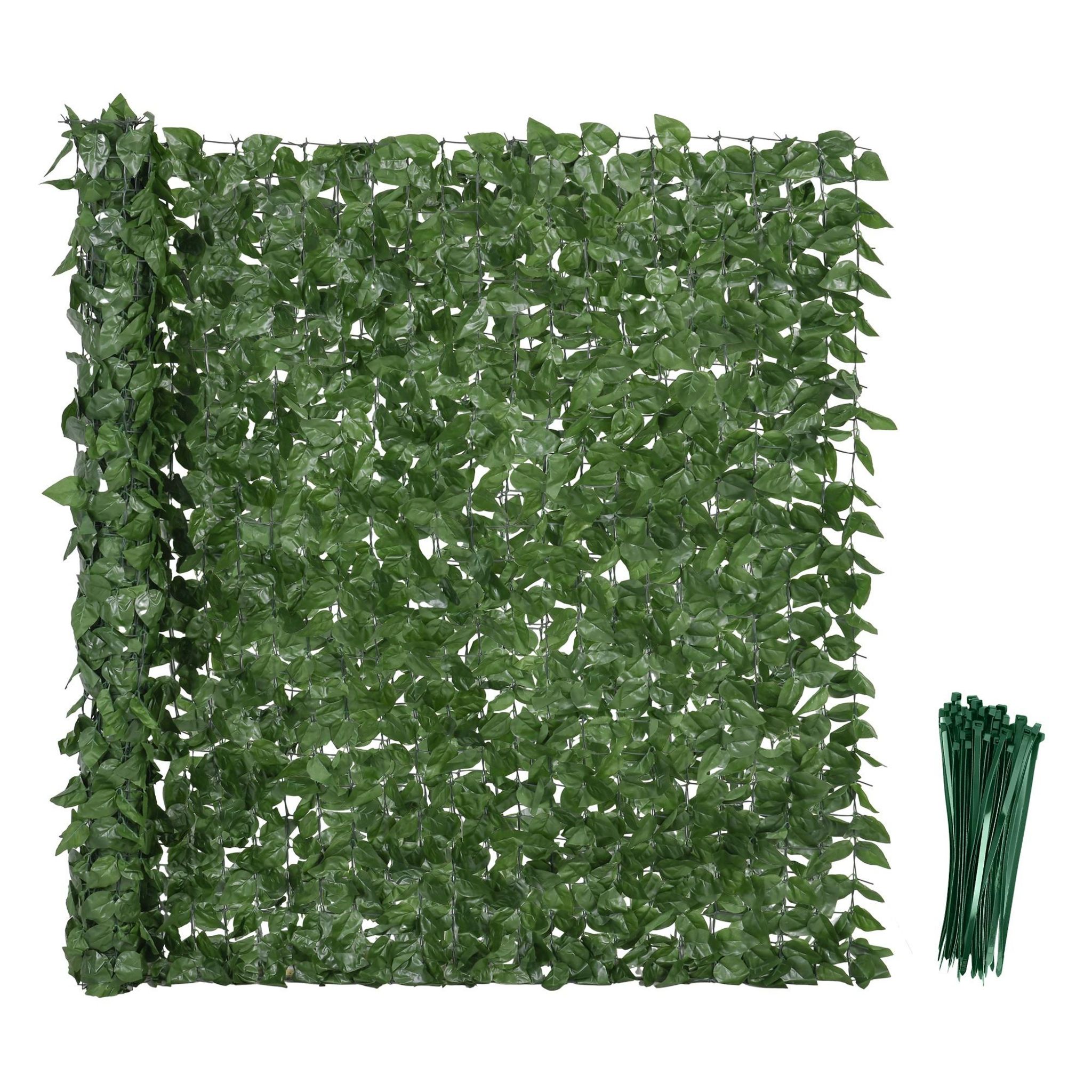 Haie Artificielle Outsunny - Rouleau 3m X 1m - Feuillage Hêtre Réaliste - Anti-UV - Vert Foncé