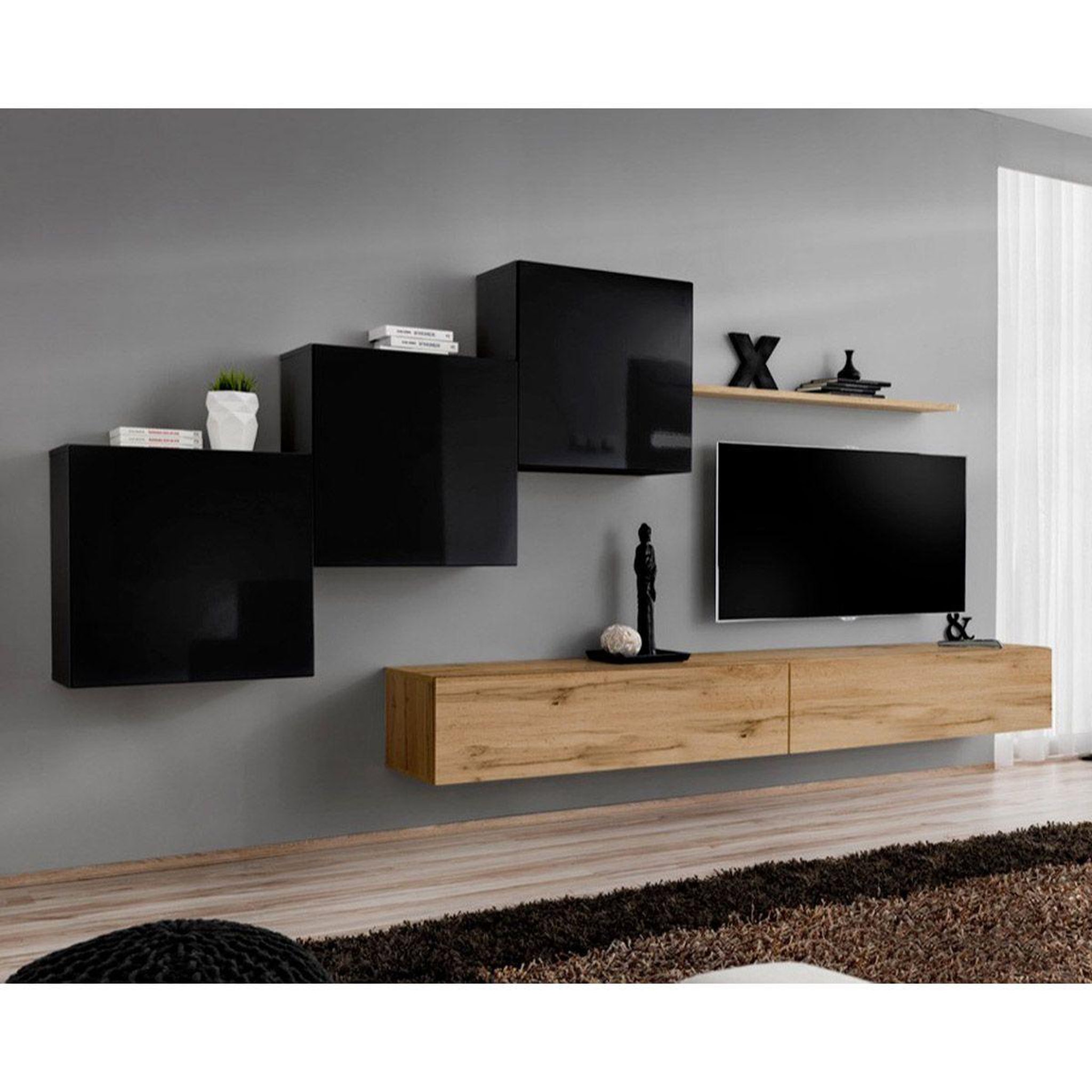 Paris Prix Meuble tv mural design  switch x  330cm noir & naturel