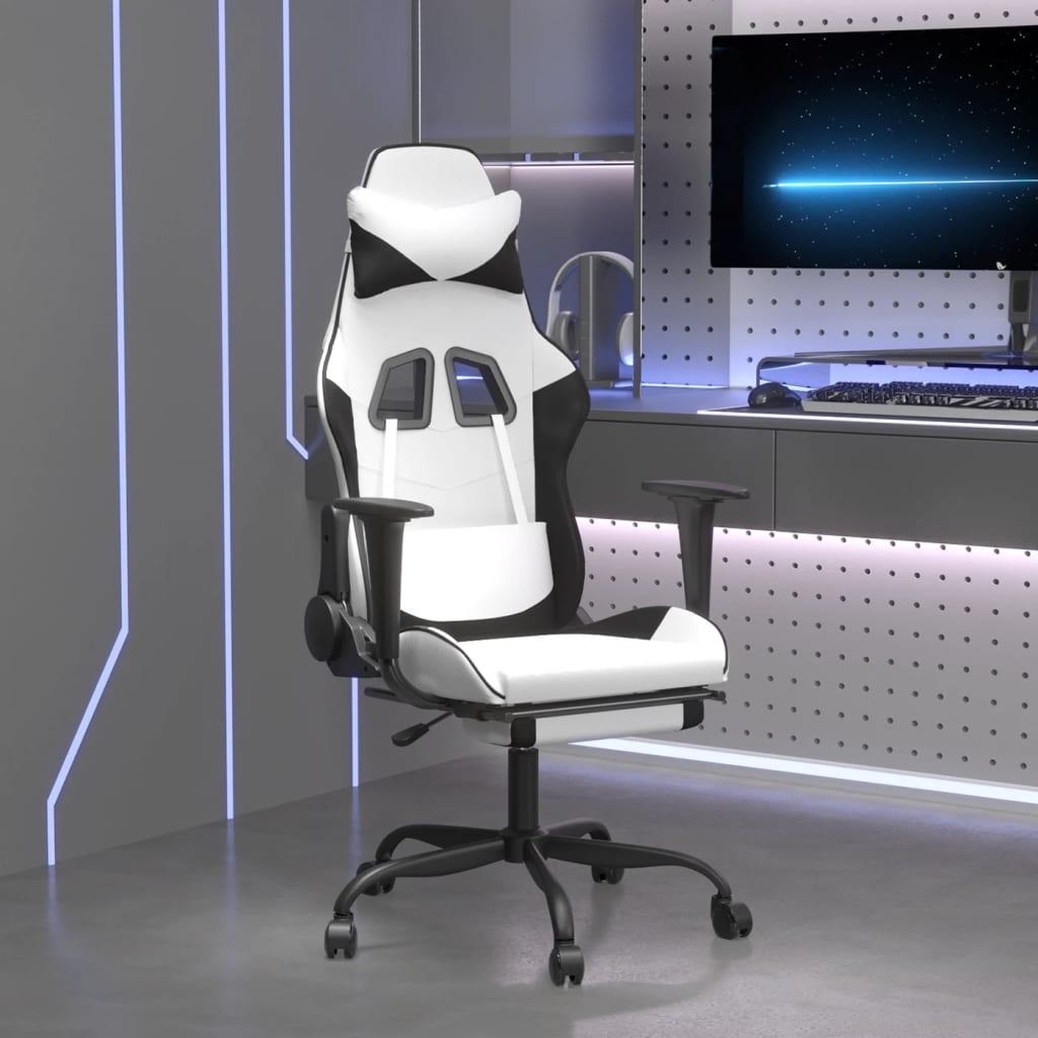 VIDAXL Chaise de jeu avec repose-pied Blanc et noir Similicuir