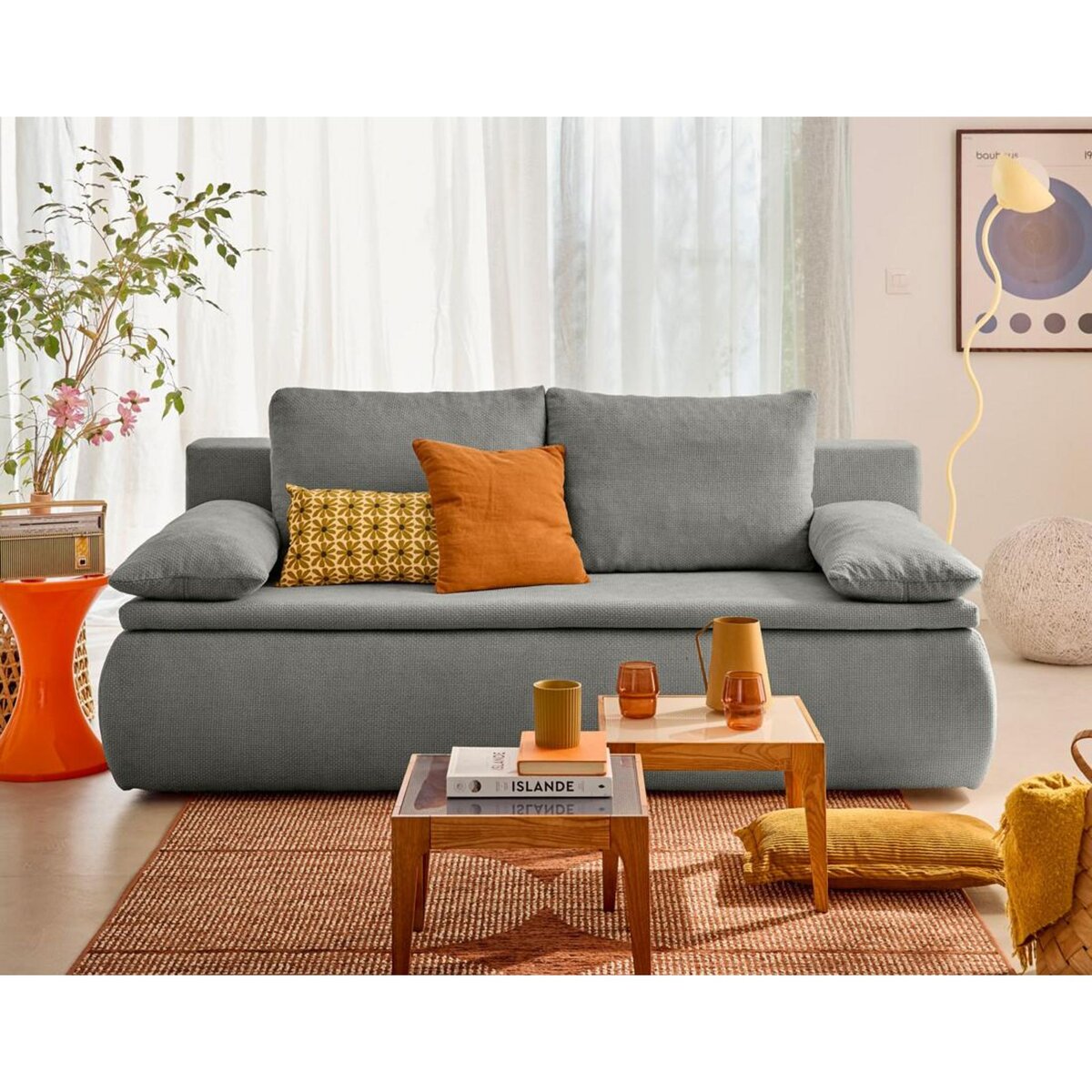 BEST MOBILIER Kurt - canapé 3 places convertible avec coffre en velours texturé