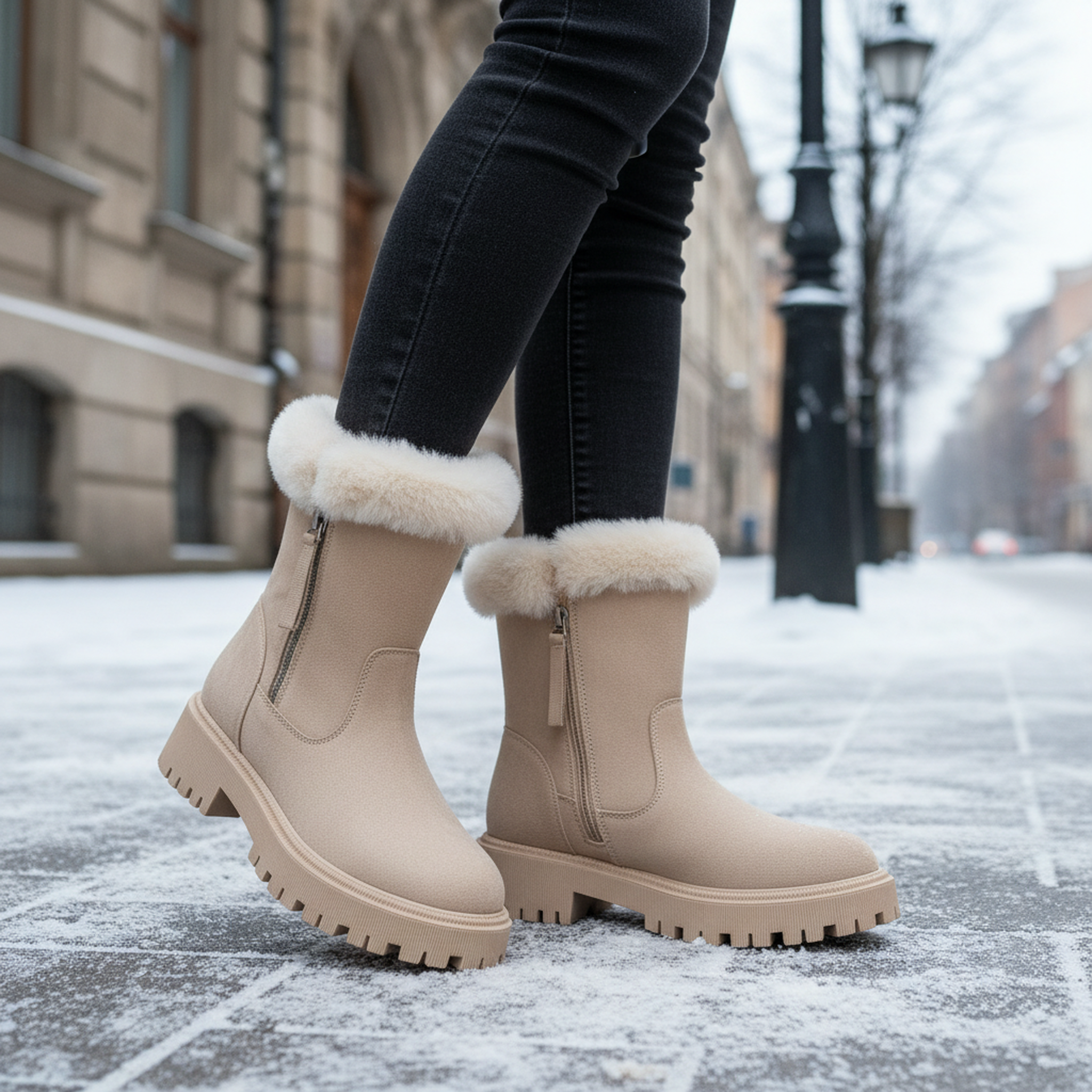 Voir la diapositive 2 : OZABI Ozabi bottines fourrées femme suédine zippée semelle crantée